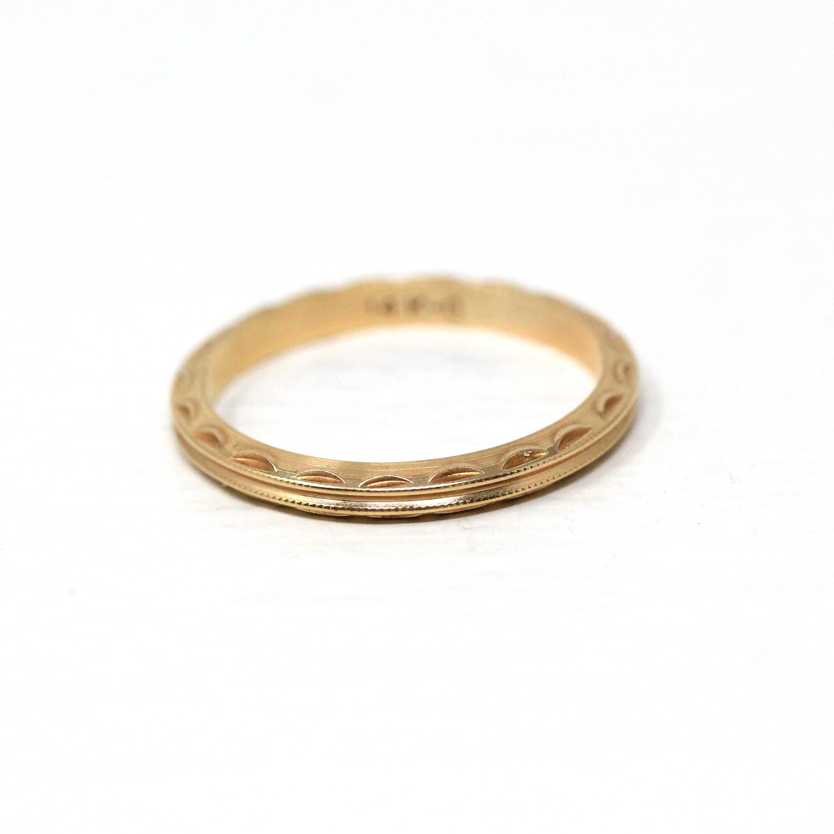 Retro Eternity Band - Circa 40s 14k Yellow Gold Textured Statement Band - Vintage Size 6 New Old Stock Scalloped Milgrain Fine Jewelry