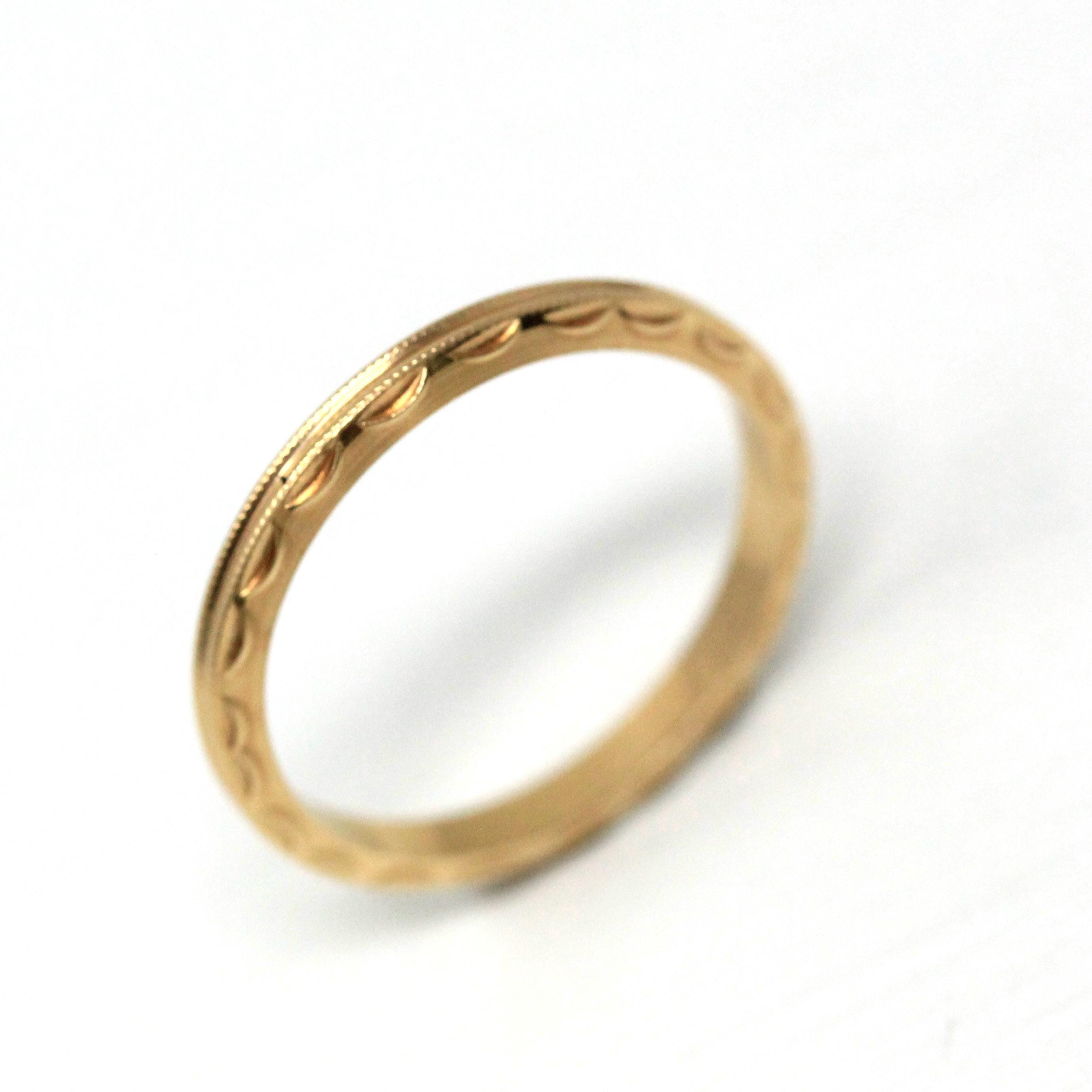 Retro Eternity Band - Circa 40s 14k Yellow Gold Textured Statement Band - Vintage Size 6 New Old Stock Scalloped Milgrain Fine Jewelry