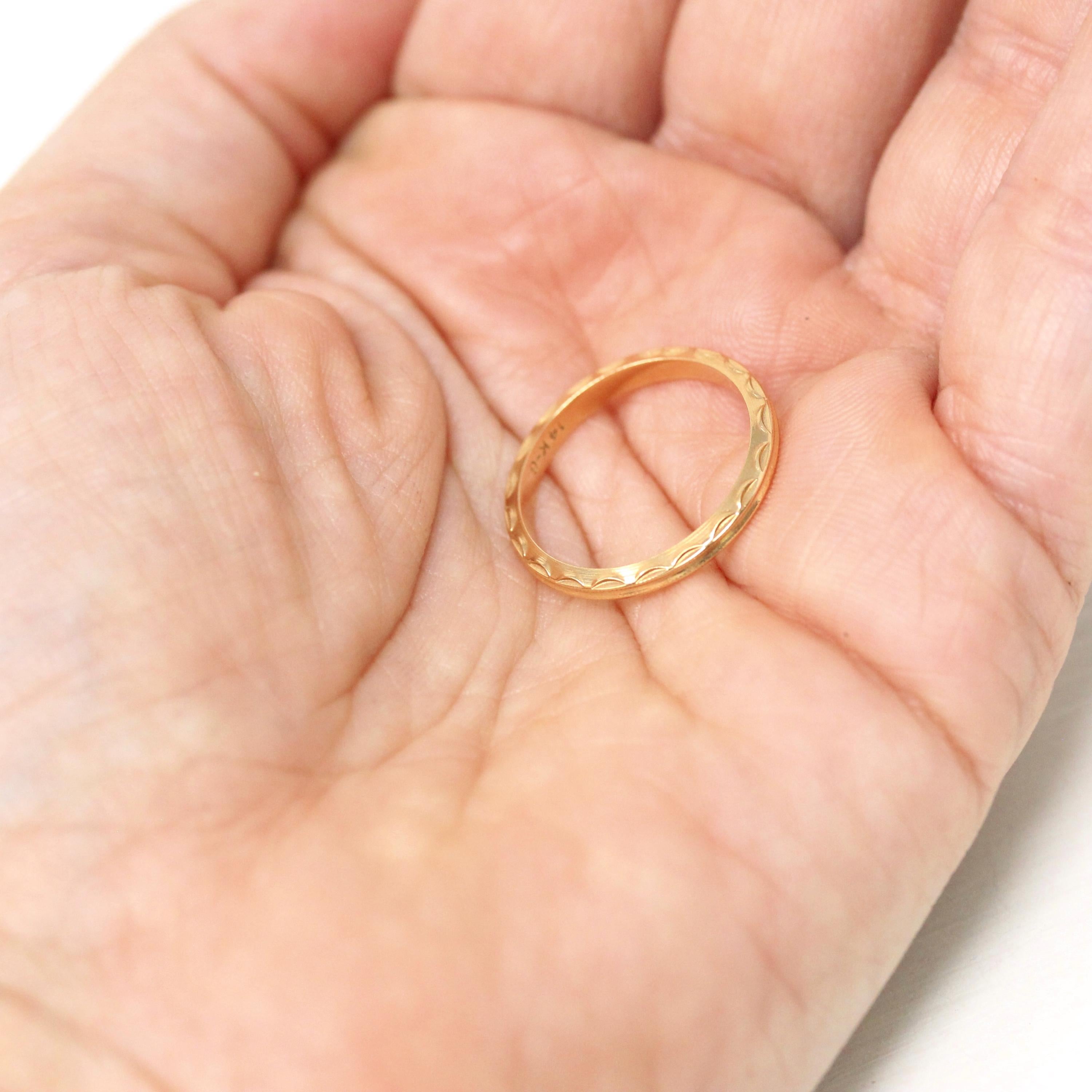 Retro Eternity Band - Circa 40s 14k Yellow Gold Textured Statement Band - Vintage Size 6 New Old Stock Scalloped Milgrain Fine Jewelry