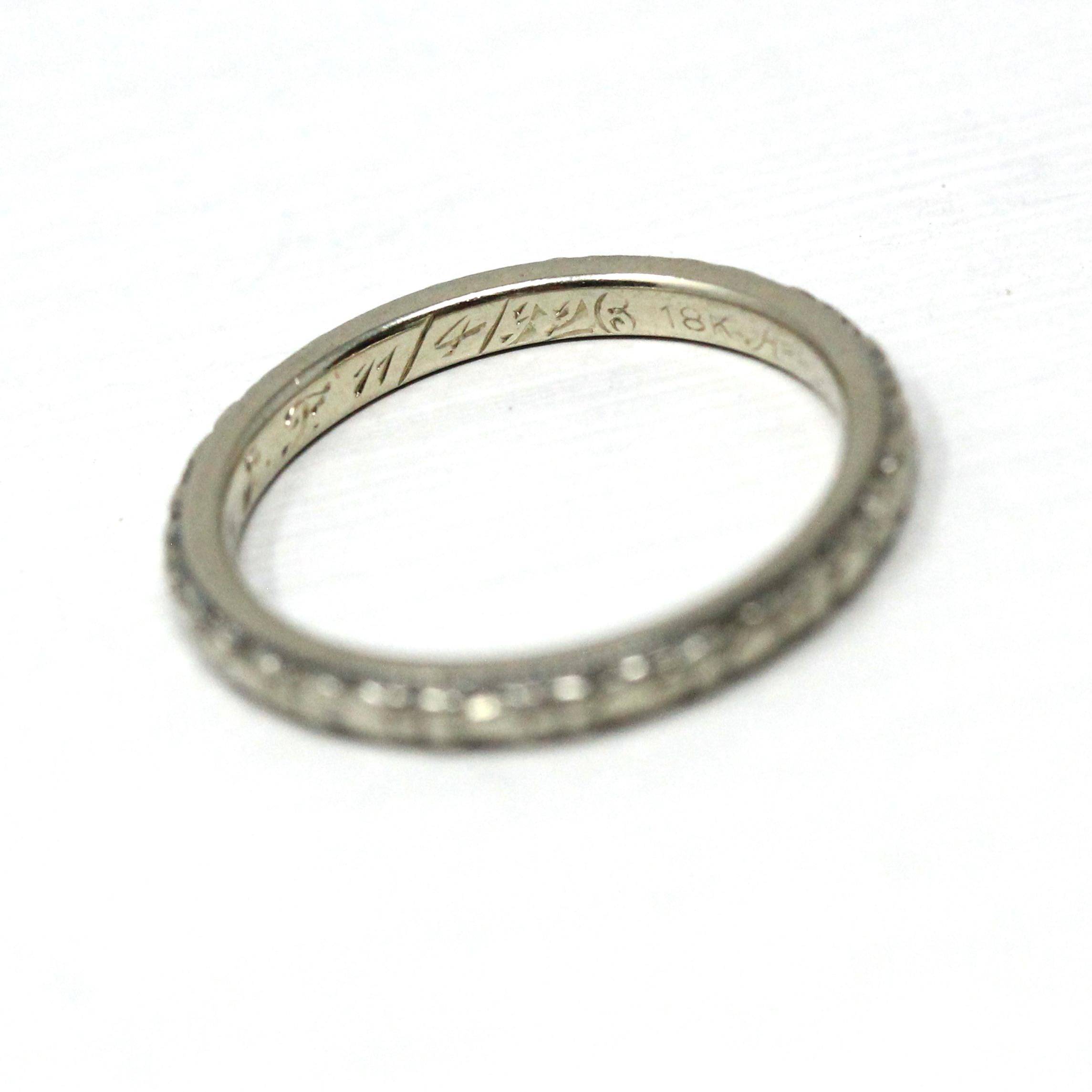 Art Deco Wedding Band - Vintage 18k White Gold Orange Blossom Eternity Ring - Vintage Circa 1930s Size 4 3/4 Bridal Fine Stacking Jewelry