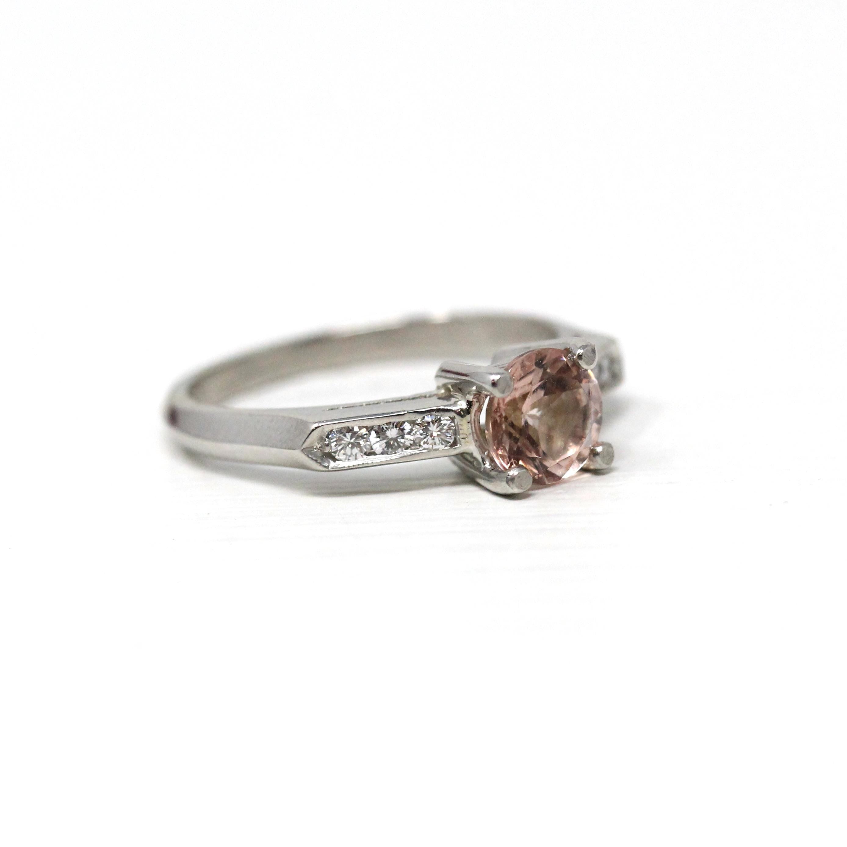 Morganite Engagement Ring - Vintage Platinum .77 CT Pink Gemstone .18 CTW Diamonds Wedding Ring - Size 6 1/2 1950s Retro Fine Bridal Jewelry