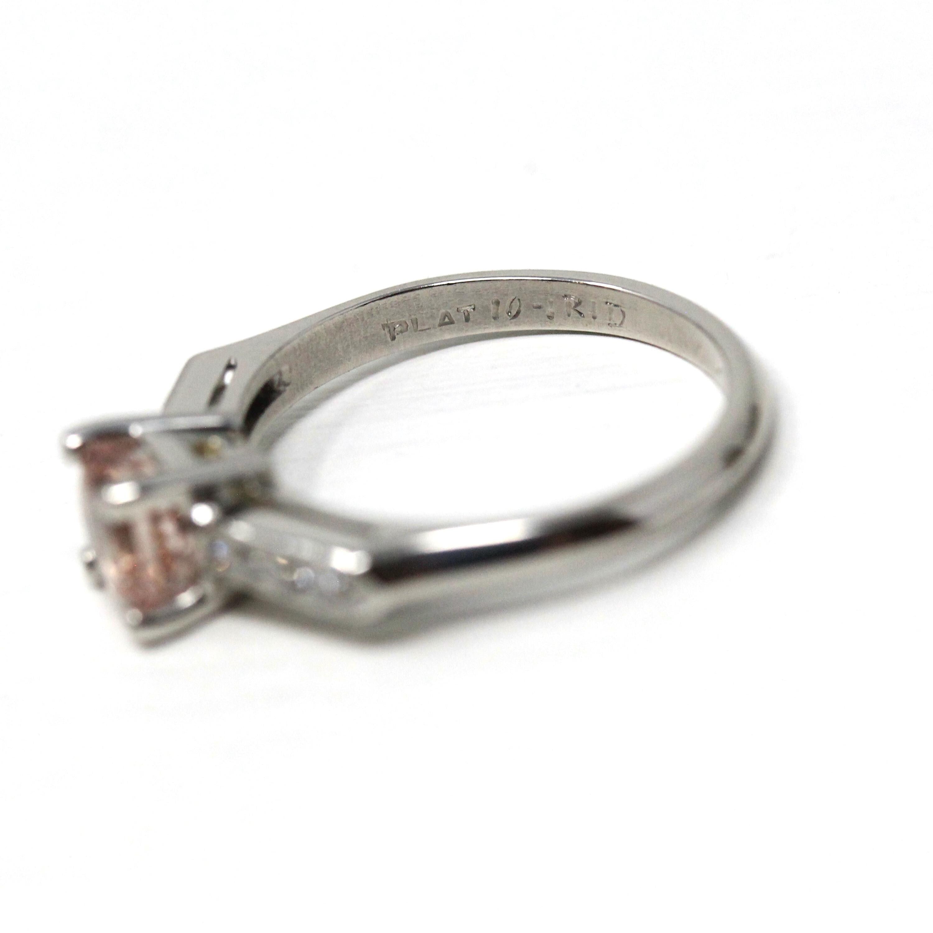 Morganite Engagement Ring - Vintage Platinum .77 CT Pink Gemstone .18 CTW Diamonds Wedding Ring - Size 6 1/2 1950s Retro Fine Bridal Jewelry