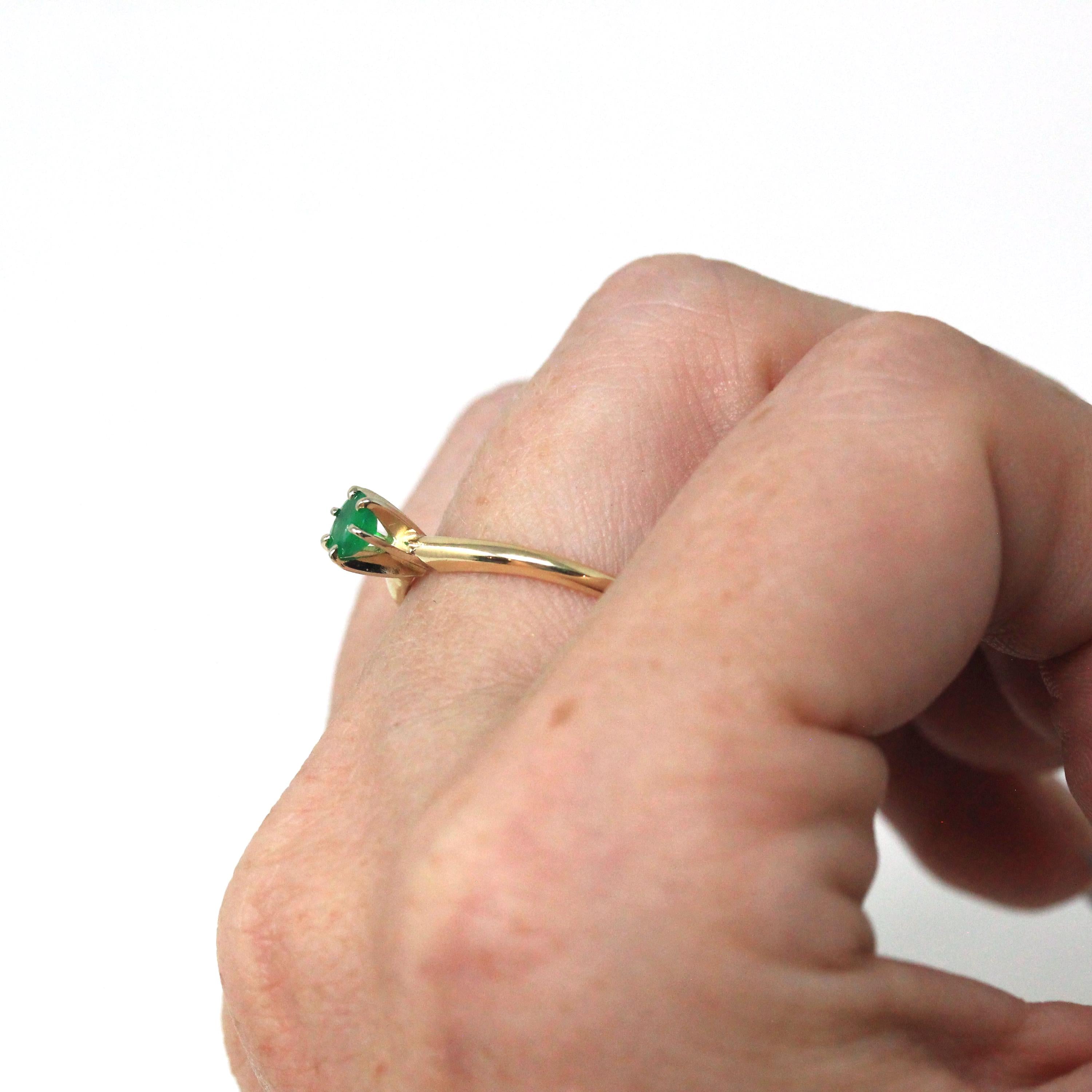 Genuine Emerald Ring - Estate 14k Yellow Gold Round Faceted Green Gemstone - Modern Circa 2000's Era Size 6 1/2 May Birthstone Fine Jewelry