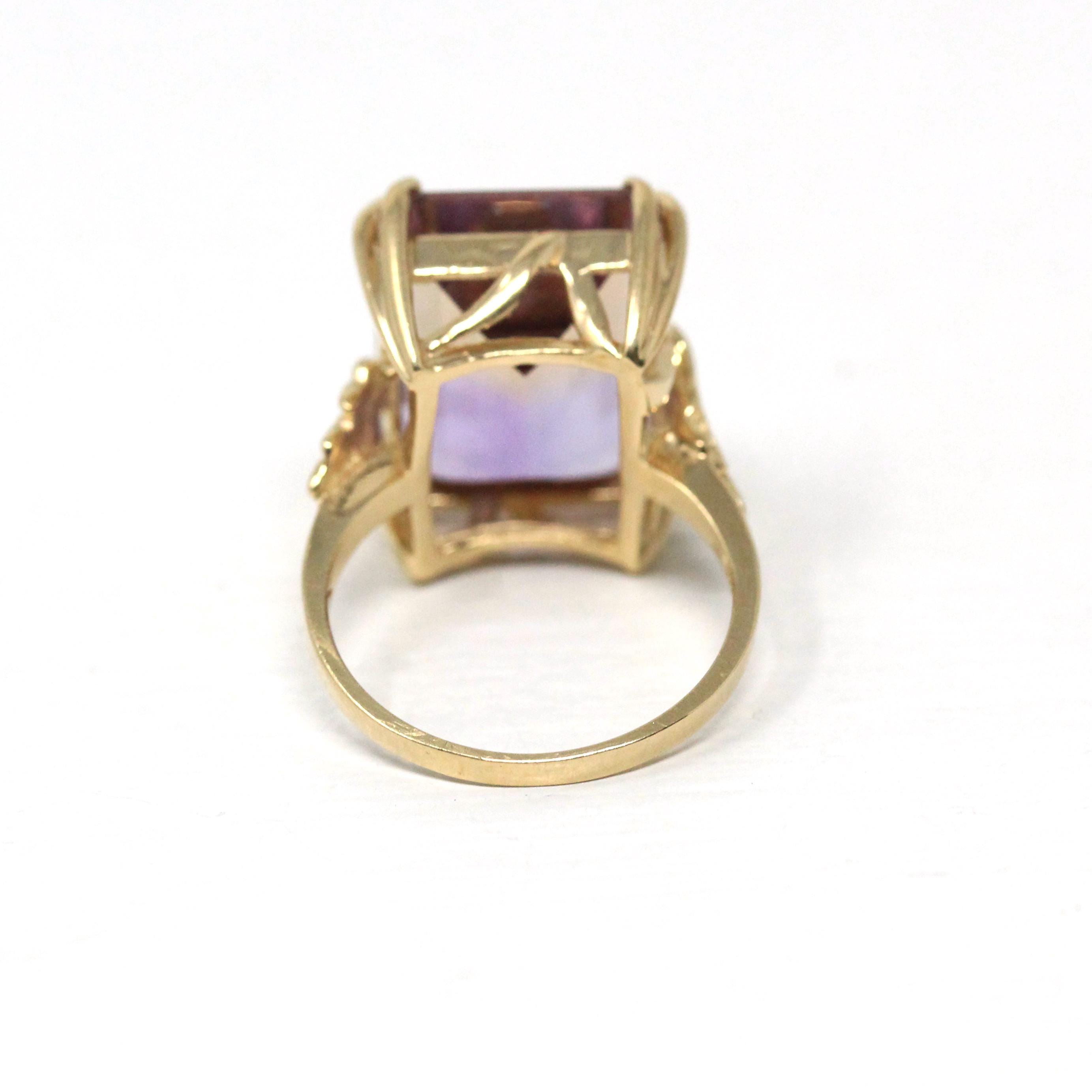 Genuine Ametrine Ring - 14k Yellow Gold Statement Rectangular Multi Color Gem - Modern 2000s Size 6 Purple Yellow Solitaire Fine Y2K Jewelry