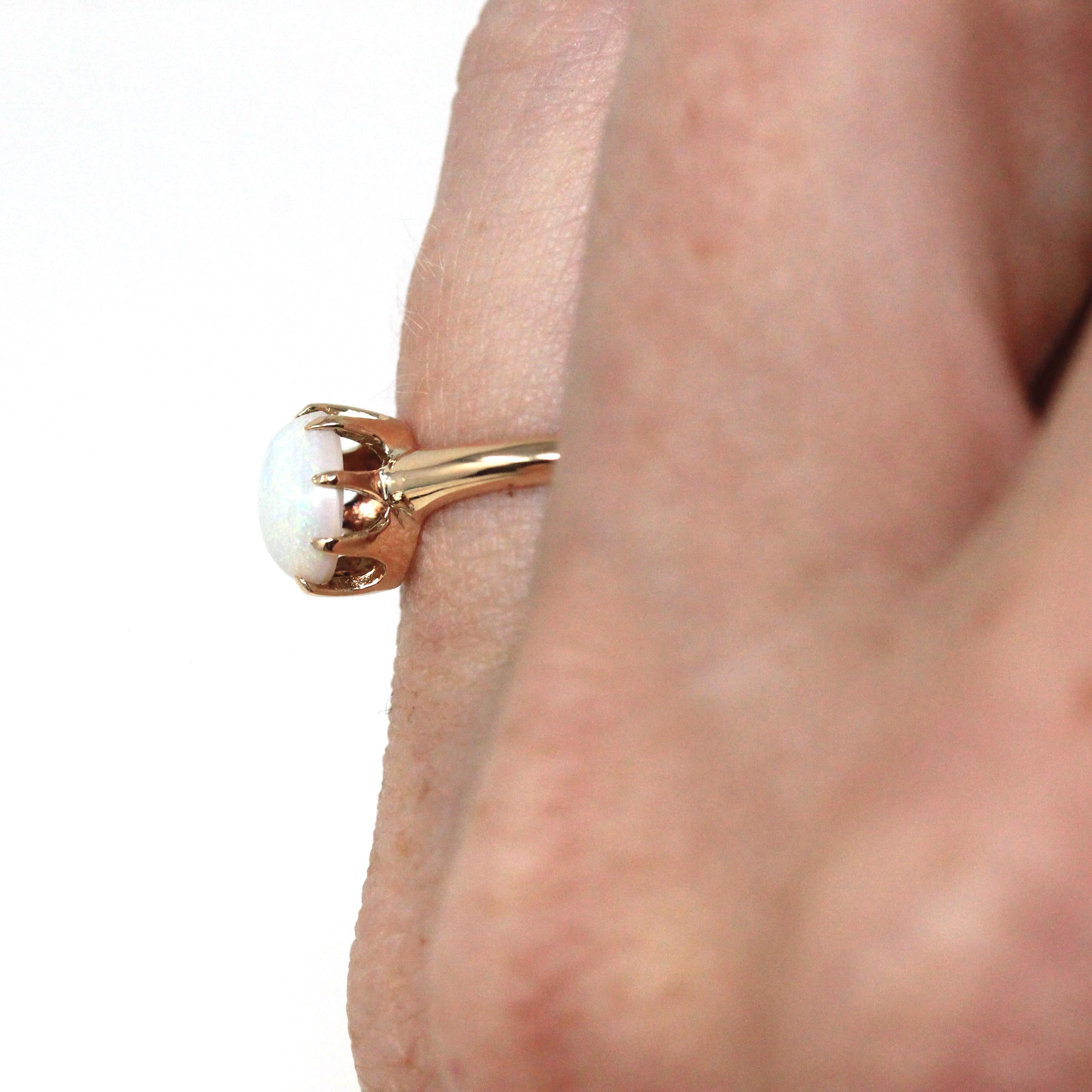 Edwardian Opal Ring - Antique 10k Yellow Gold Oval Cabochon Cut Gemstone - Vintage Circa 1910s Era Size 5 October Birthstone Fine Jewelry