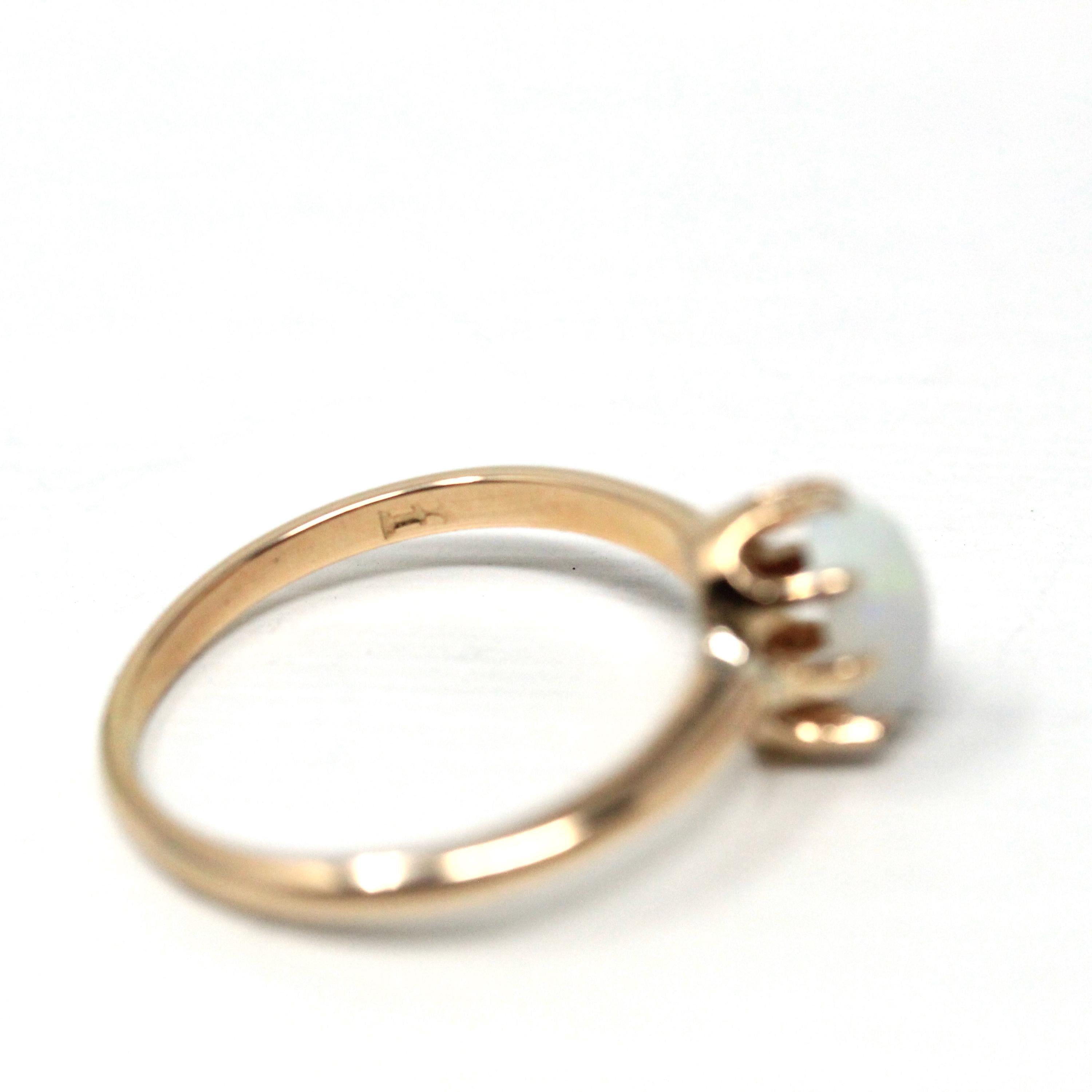 Edwardian Opal Ring - Antique 10k Yellow Gold Oval Cabochon Cut Gemstone - Vintage Circa 1910s Era Size 5 October Birthstone Fine Jewelry