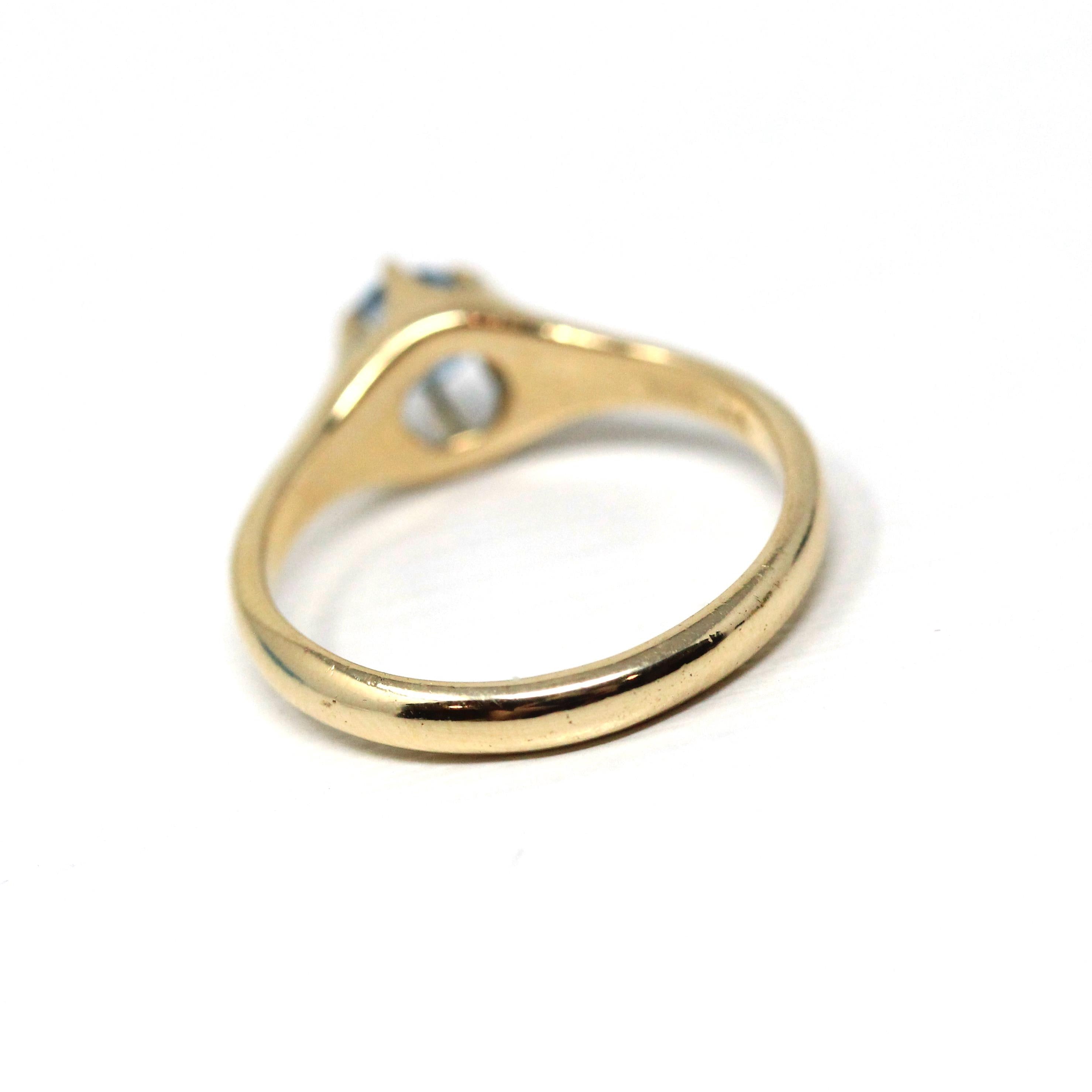 Blue Topaz Ring - Vintage 14k Yellow Gold Round Faceted Gemstone - Retro 1940s Era Size 5 Unisex Belcher Fine December Birthstone Jewelry