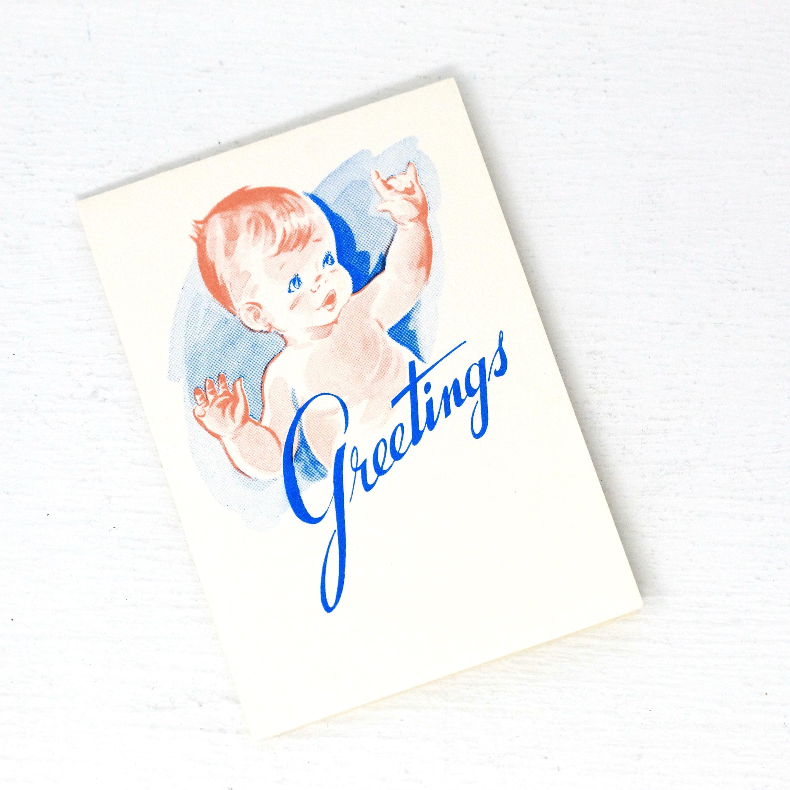 Vintage Baby Ring - 10k Yellow Gold Midi Charm Ring on Original Card - Circa 1940s Size 1/4 Shower New Mother Greetings Birth Fine Jewelry