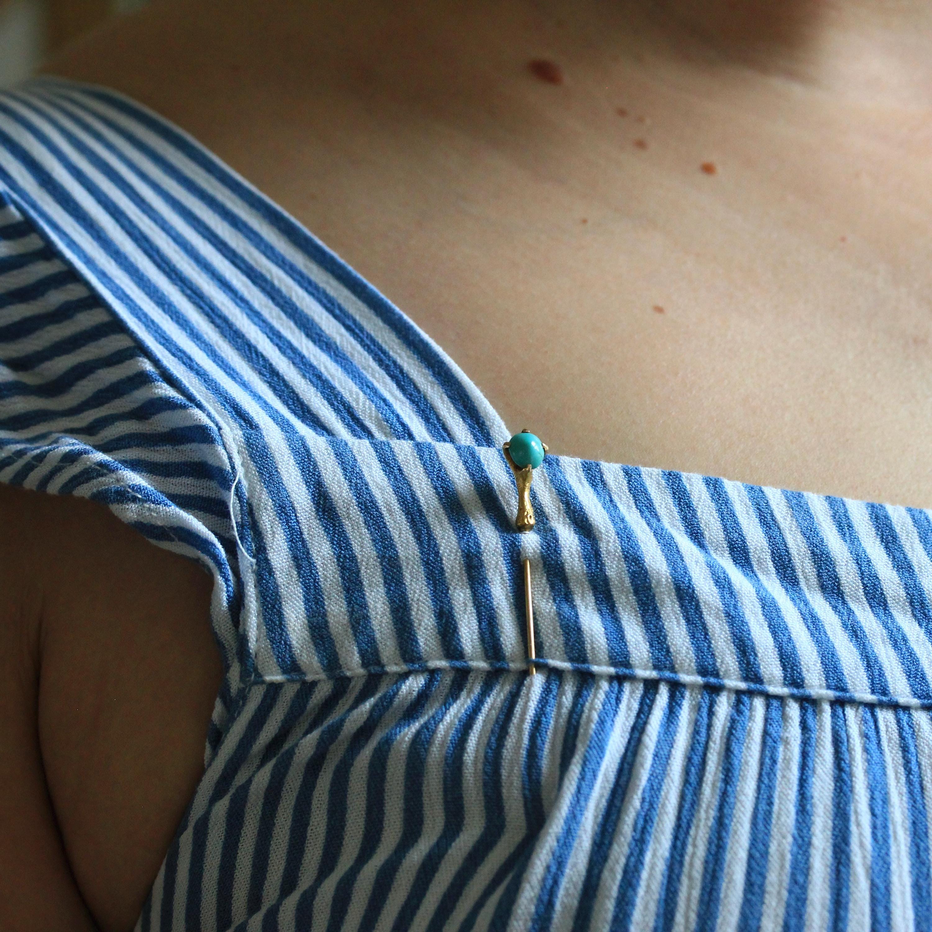 Antique Turquoise Stick Pin - Victorian 14k Yellow Gold Blue Green Cabochon Gemstone - Vintage Circa 1890s Era Bird Talon Claw Fine Jewelry