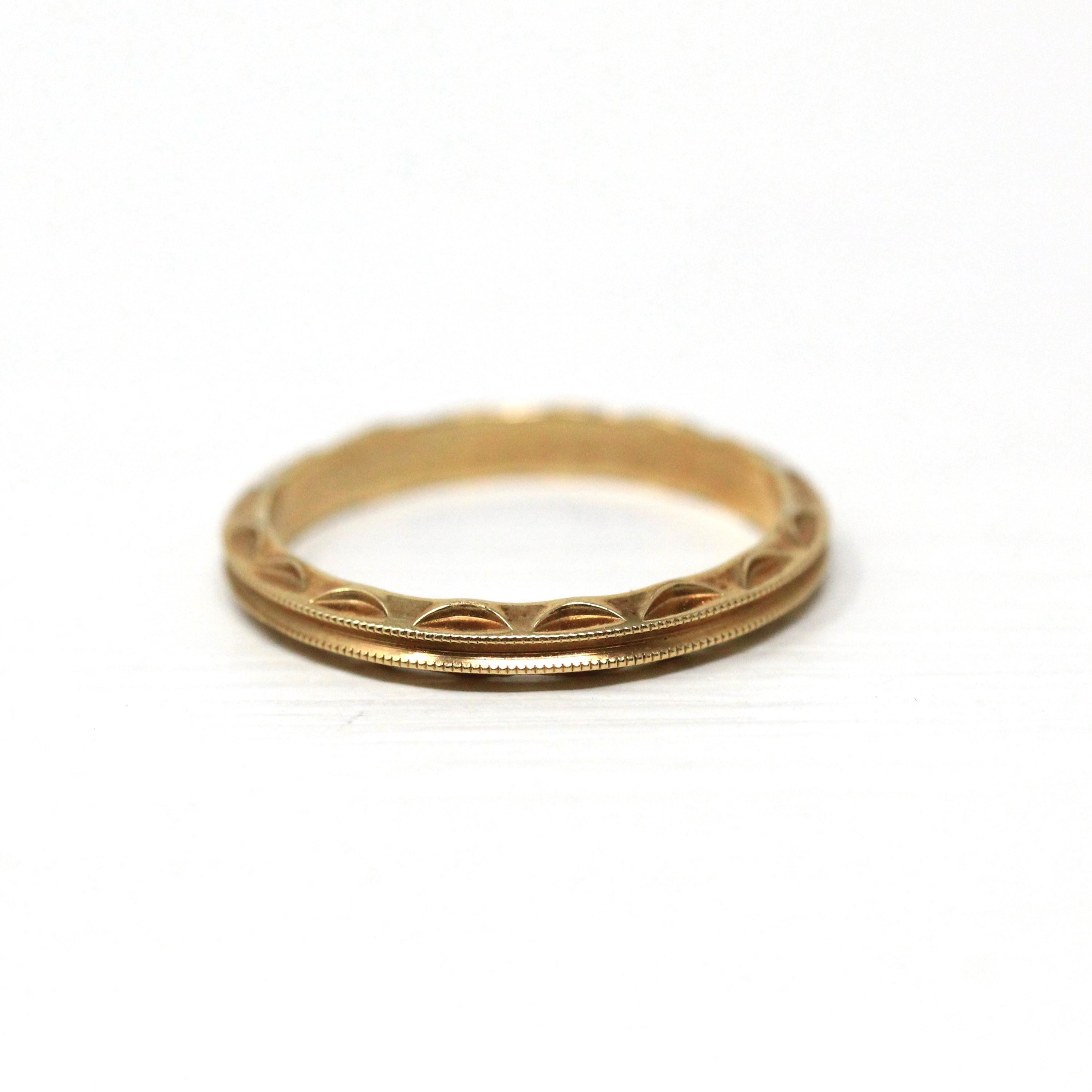 Retro Eternity Band - Circa 40s 14k Yellow Gold Textured Statement Band - Vintage Size 4 3/4 New Old Stock Scalloped Milgrain Fine Jewelry