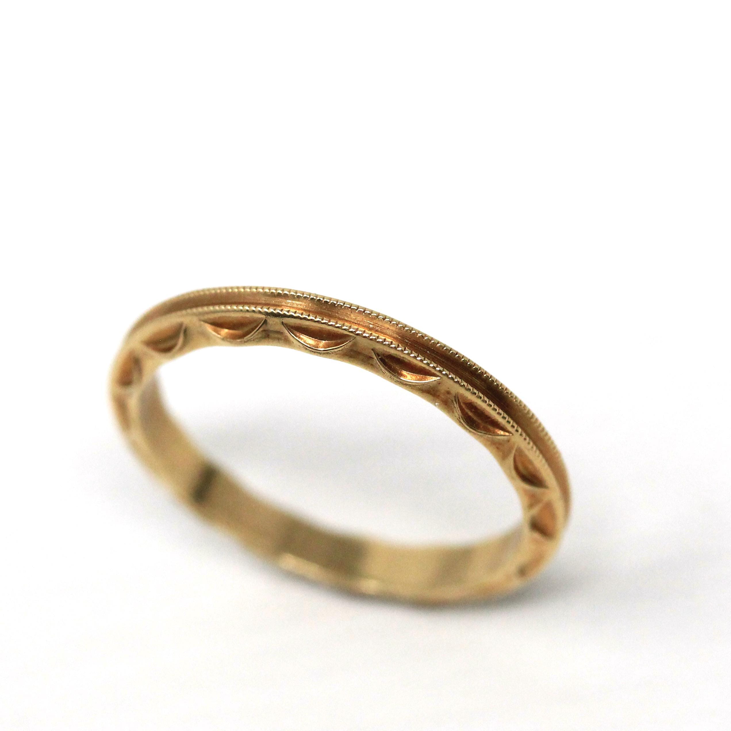 Retro Eternity Band - Circa 40s 14k Yellow Gold Textured Statement Band - Vintage Size 4 3/4 New Old Stock Scalloped Milgrain Fine Jewelry