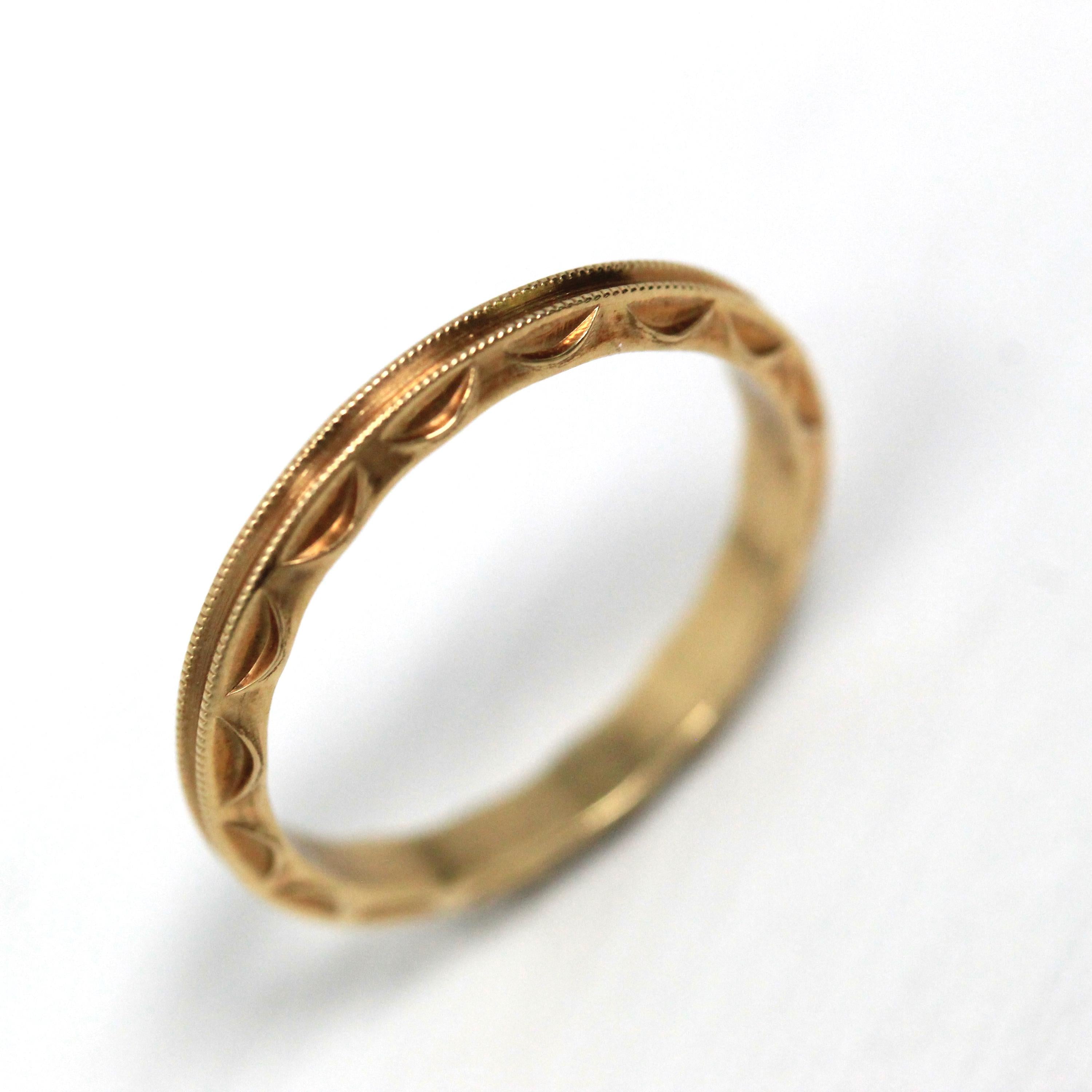 Retro Eternity Band - Circa 40s 14k Yellow Gold Textured Statement Band - Vintage Size 4 3/4 New Old Stock Scalloped Milgrain Fine Jewelry