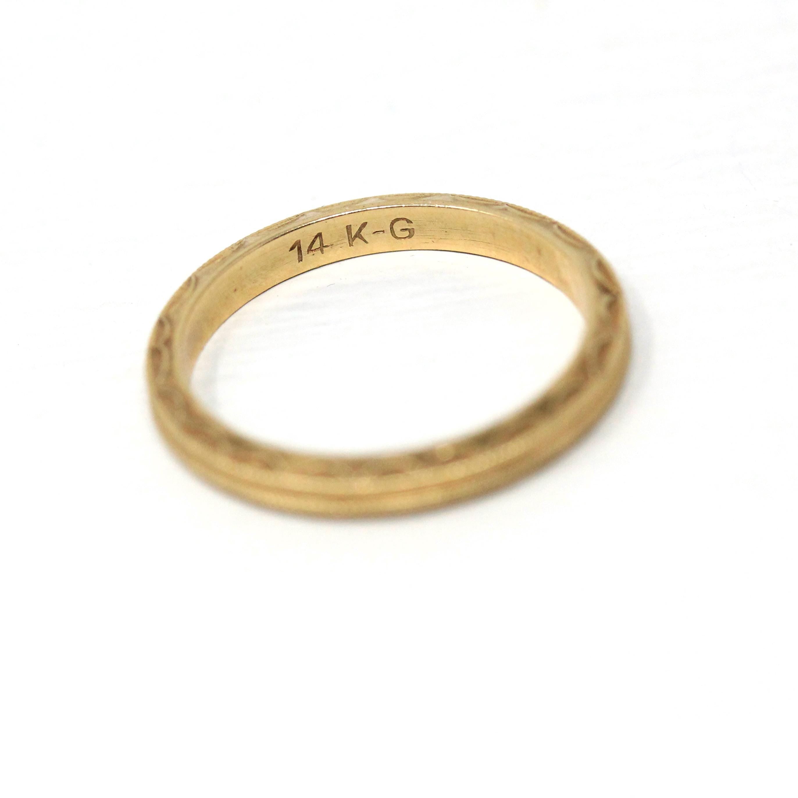 Retro Eternity Band - Circa 40s 14k Yellow Gold Textured Statement Band - Vintage Size 4 1/4 New Old Stock Scalloped Milgrain Fine Jewelry