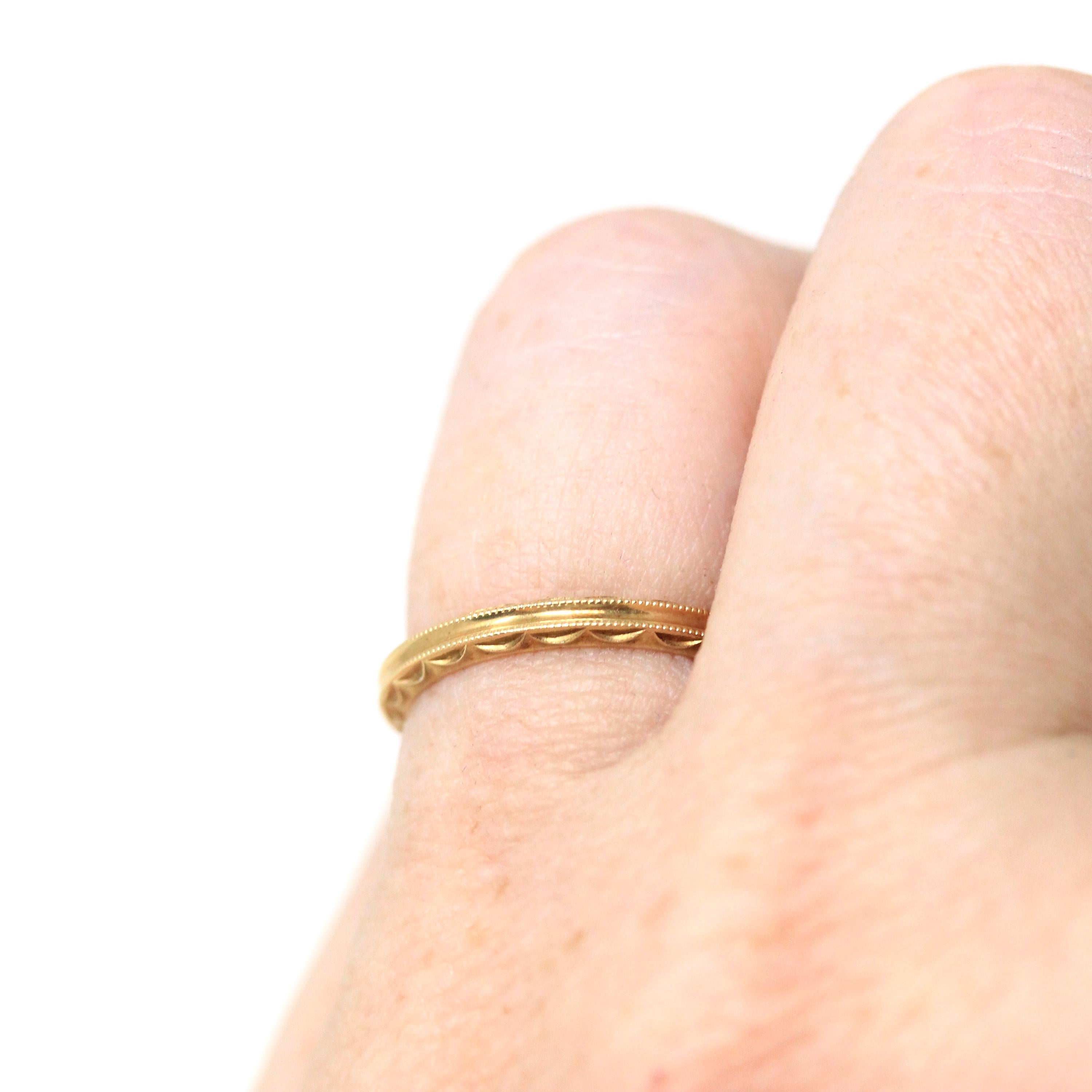 Retro Eternity Band - Circa 40s 14k Yellow Gold Textured Statement Band - Vintage Size 4 1/4 New Old Stock Scalloped Milgrain Fine Jewelry