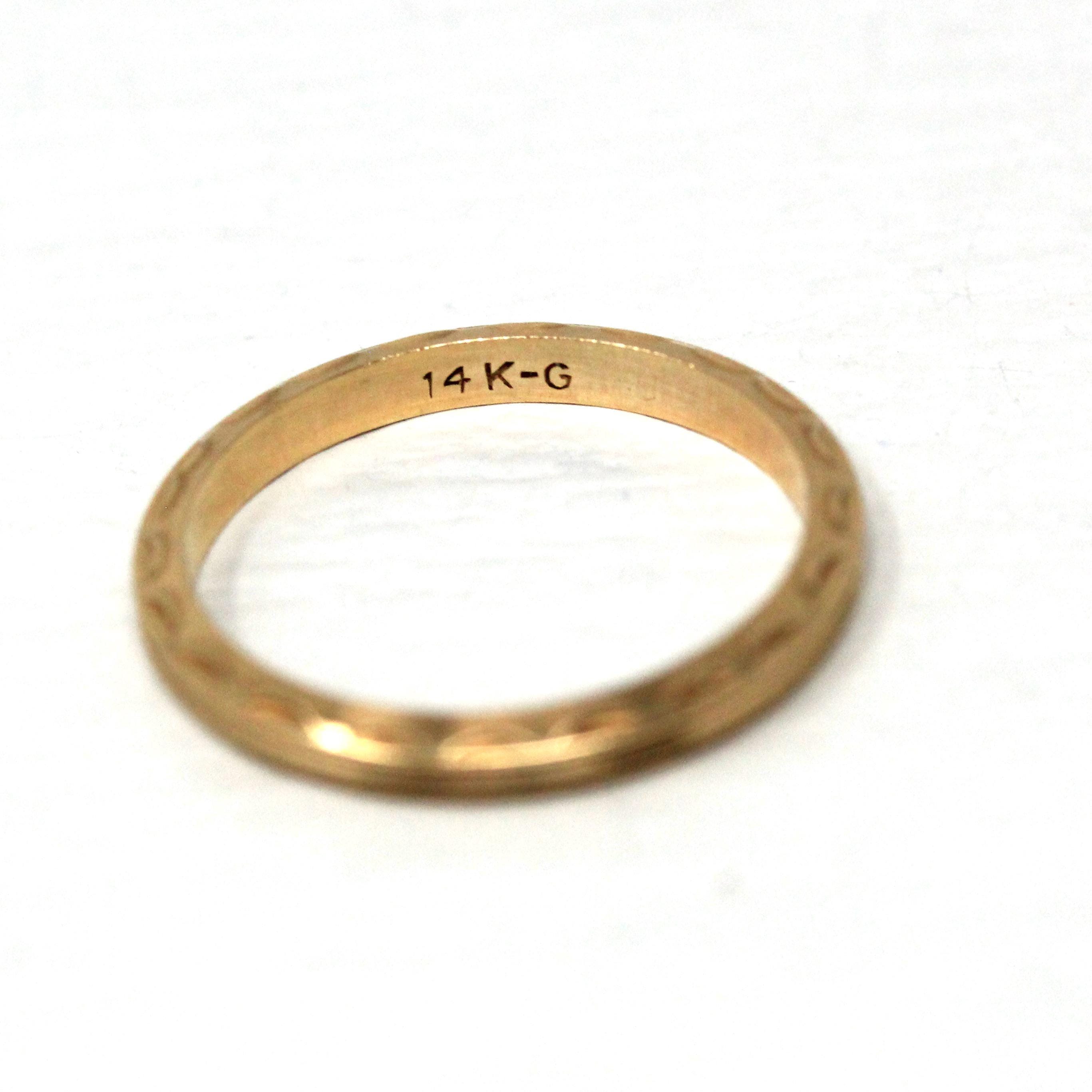 Retro Eternity Band - Circa 40s 14k Yellow Gold Textured Statement Band - Vintage Size 6 New Old Stock Scalloped Milgrain Fine Jewelry