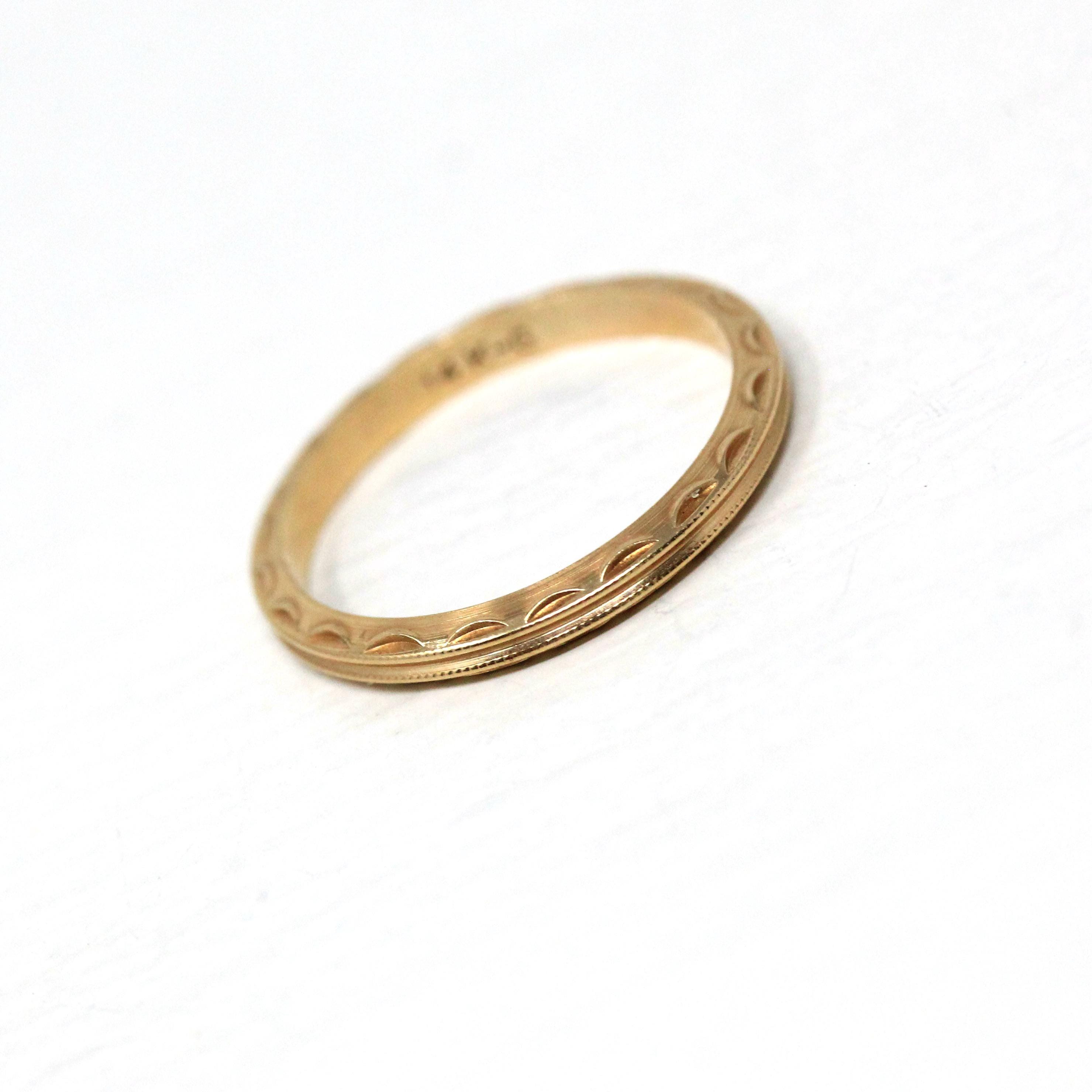 Retro Eternity Band - Circa 40s 14k Yellow Gold Textured Statement Band - Vintage Size 6 New Old Stock Scalloped Milgrain Fine Jewelry