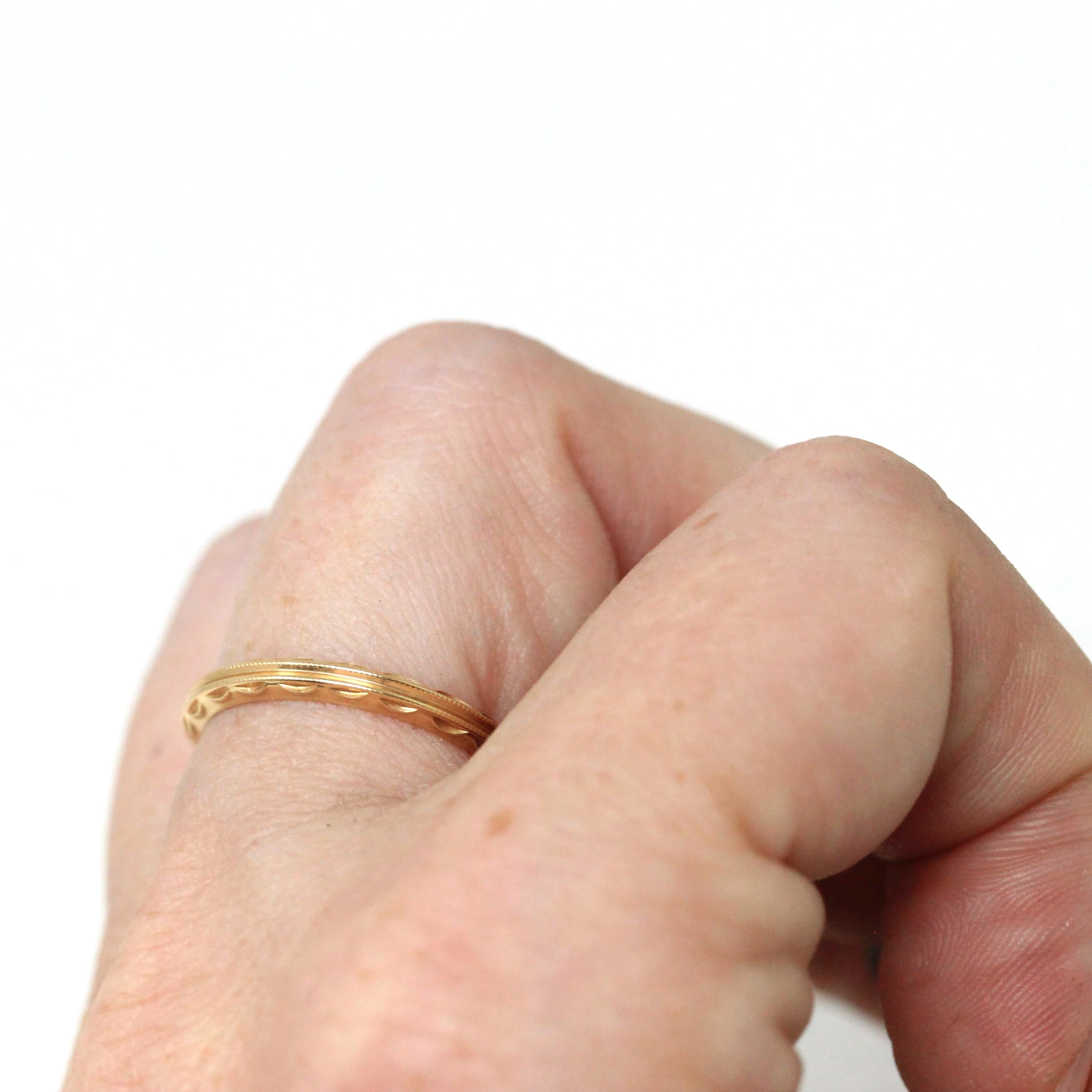 Retro Eternity Band - Circa 40s 14k Yellow Gold Textured Statement Band - Vintage Size 6 New Old Stock Scalloped Milgrain Fine Jewelry