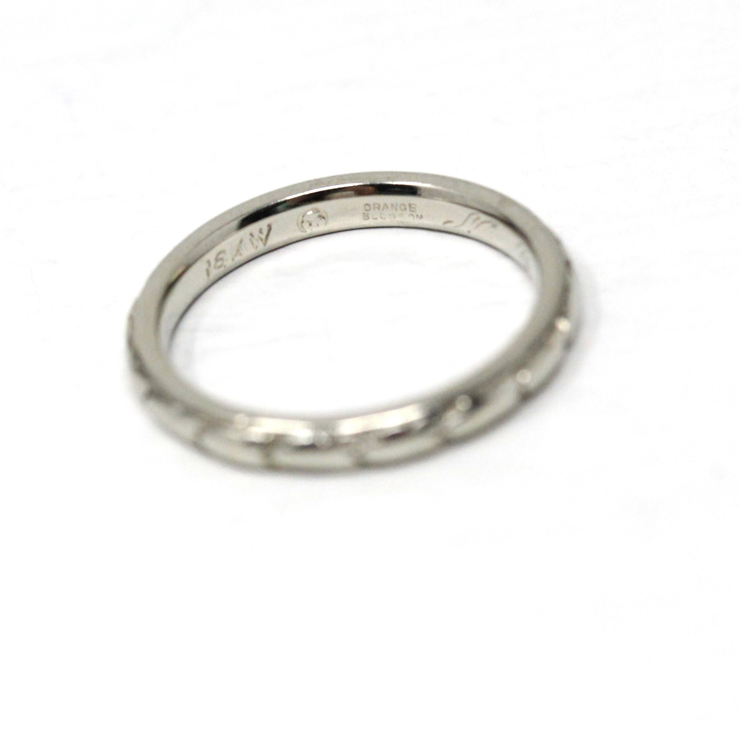 Art Deco Wedding Band - Vintage 18k White Gold Orange Blossom Eternity Ring - Vintage Circa 1930s Size 4 1/4 Bridal Fine Stacking Jewelry