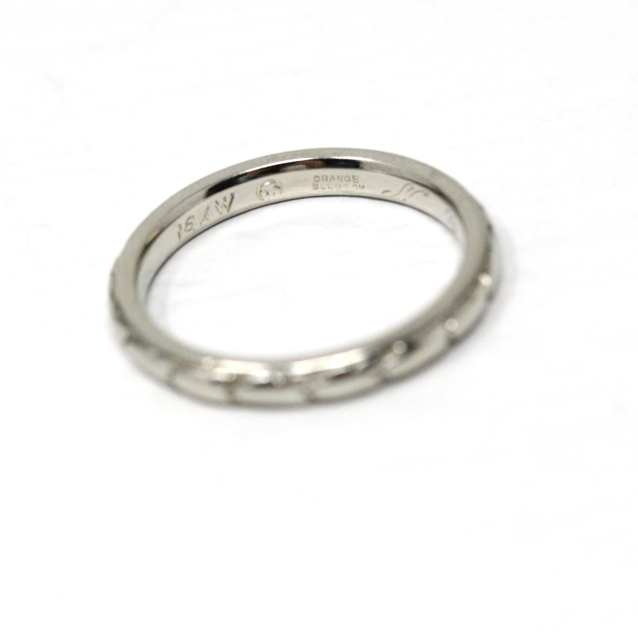 Art Deco Wedding Band - Vintage 18k White Gold Orange Blossom Eternity Ring - Vintage Circa 1930s Size 4 1/4 Bridal Fine Stacking Jewelry