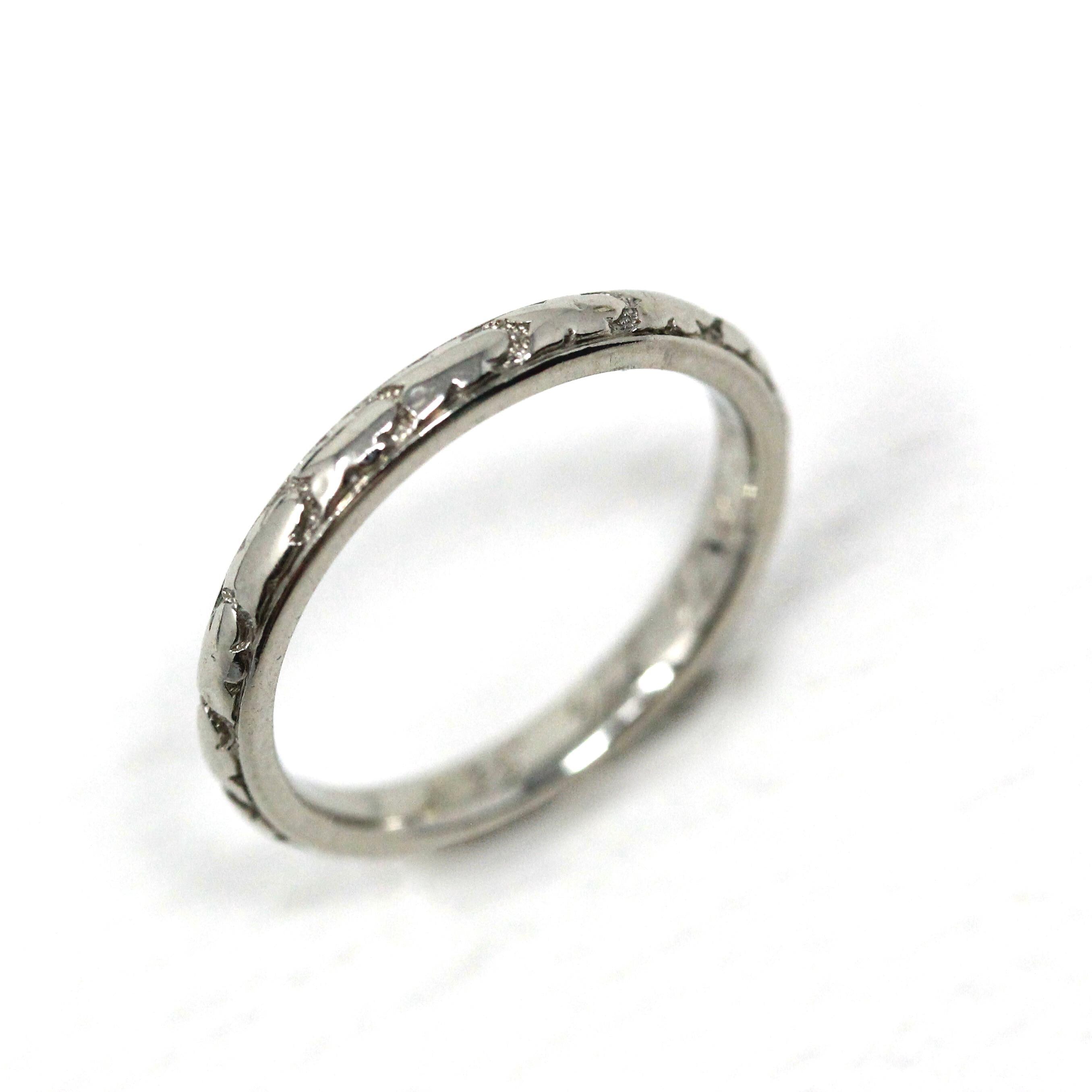 Art Deco Wedding Band - Vintage 18k White Gold Orange Blossom Eternity Ring - Vintage Circa 1930s Size 4 1/4 Bridal Fine Stacking Jewelry