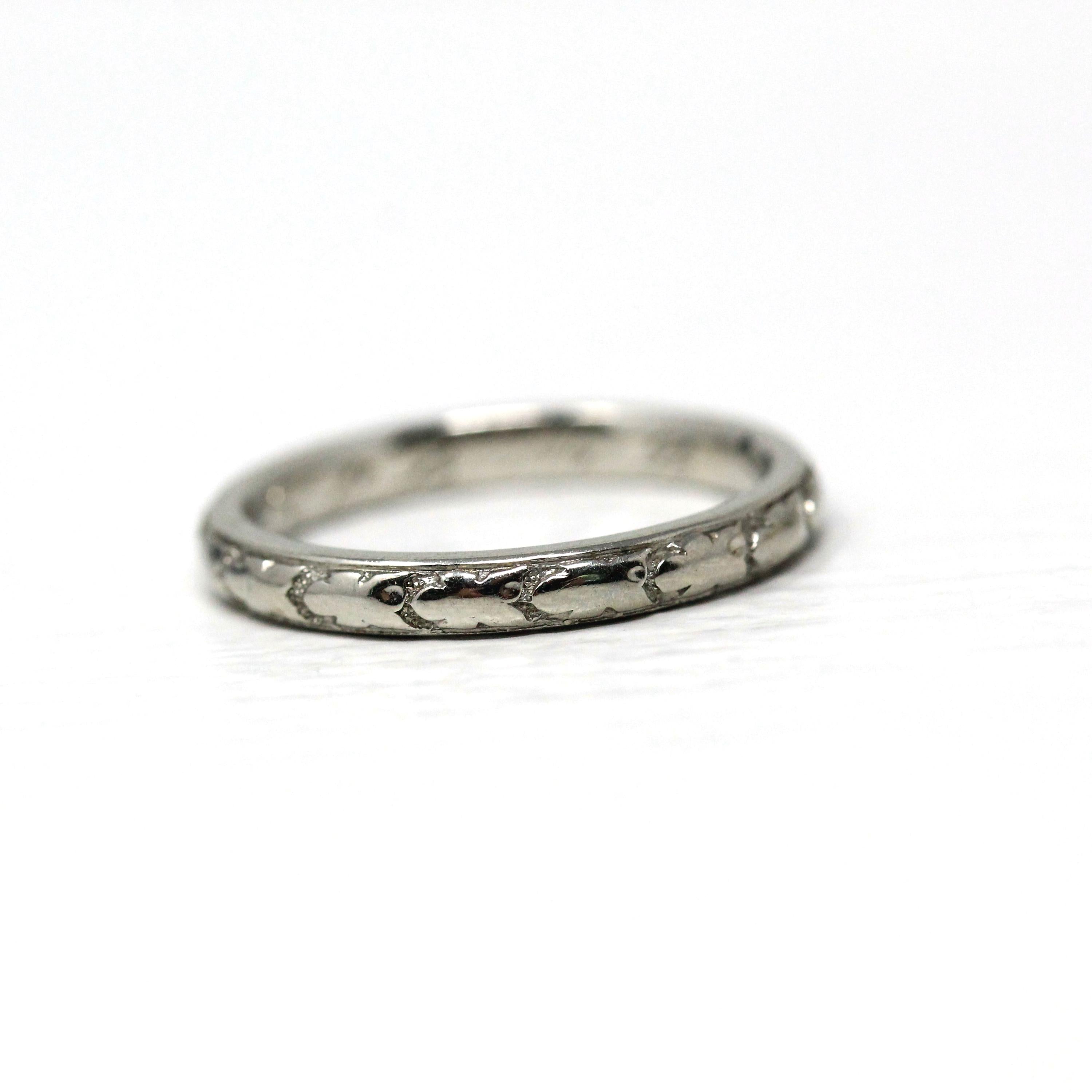 Art Deco Wedding Band - Vintage 18k White Gold Orange Blossom Eternity Ring - Vintage Circa 1930s Size 4 1/4 Bridal Fine Stacking Jewelry