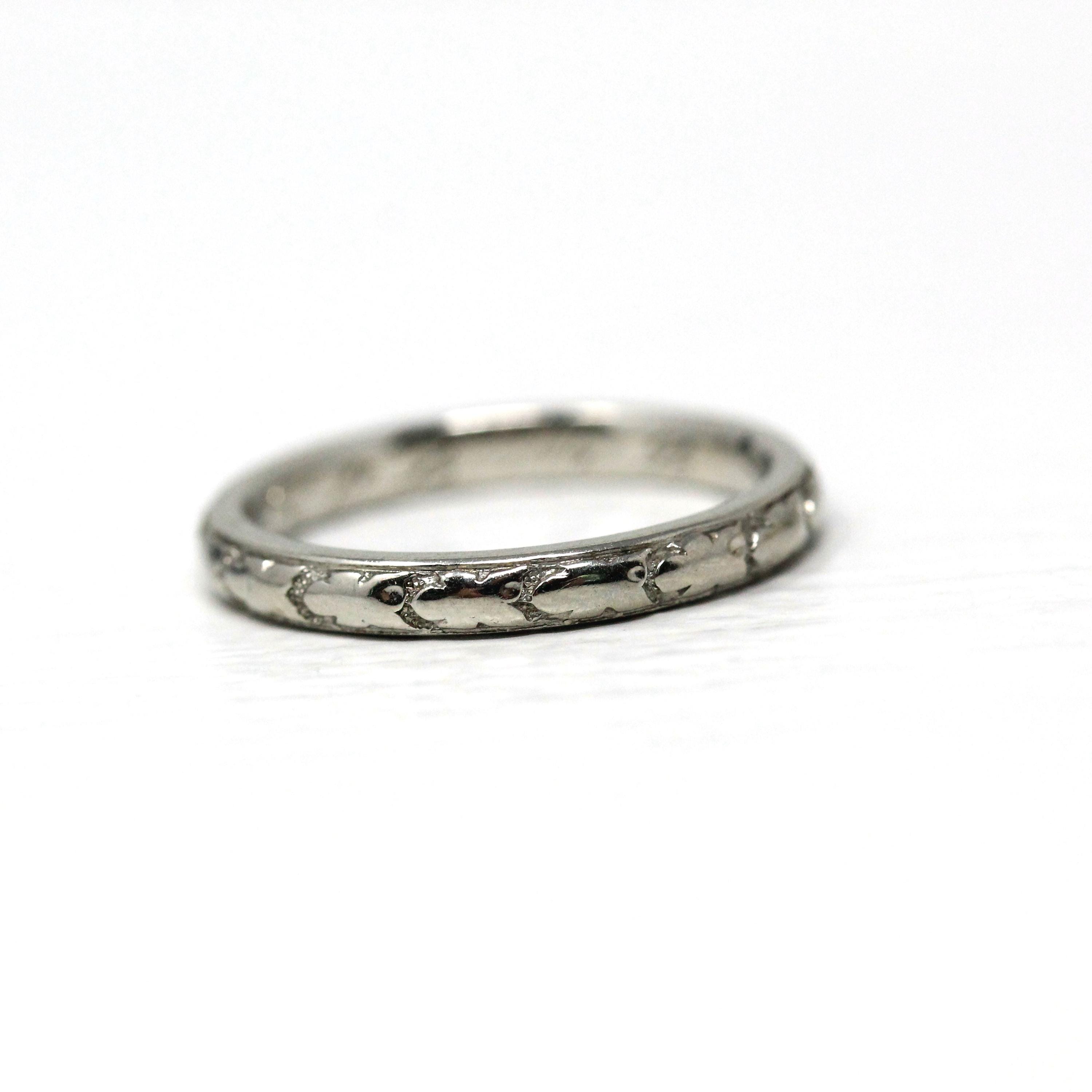 Art Deco Wedding Band - Vintage 18k White Gold Orange Blossom Eternity Ring - Vintage Circa 1930s Size 4 1/4 Bridal Fine Stacking Jewelry