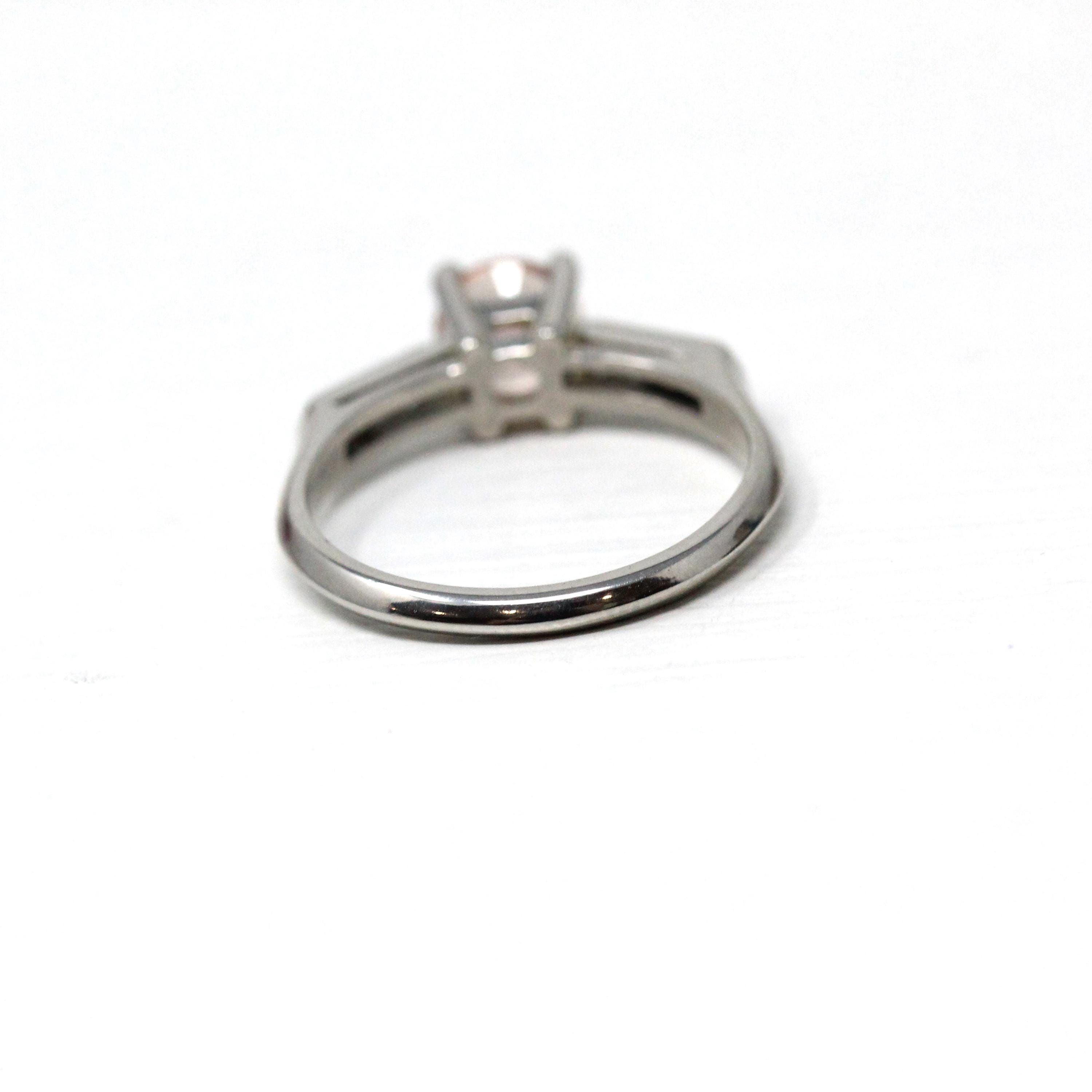 Morganite Engagement Ring - Vintage Platinum .77 CT Pink Gemstone .18 CTW Diamonds Wedding Ring - Size 6 1/2 1950s Retro Fine Bridal Jewelry