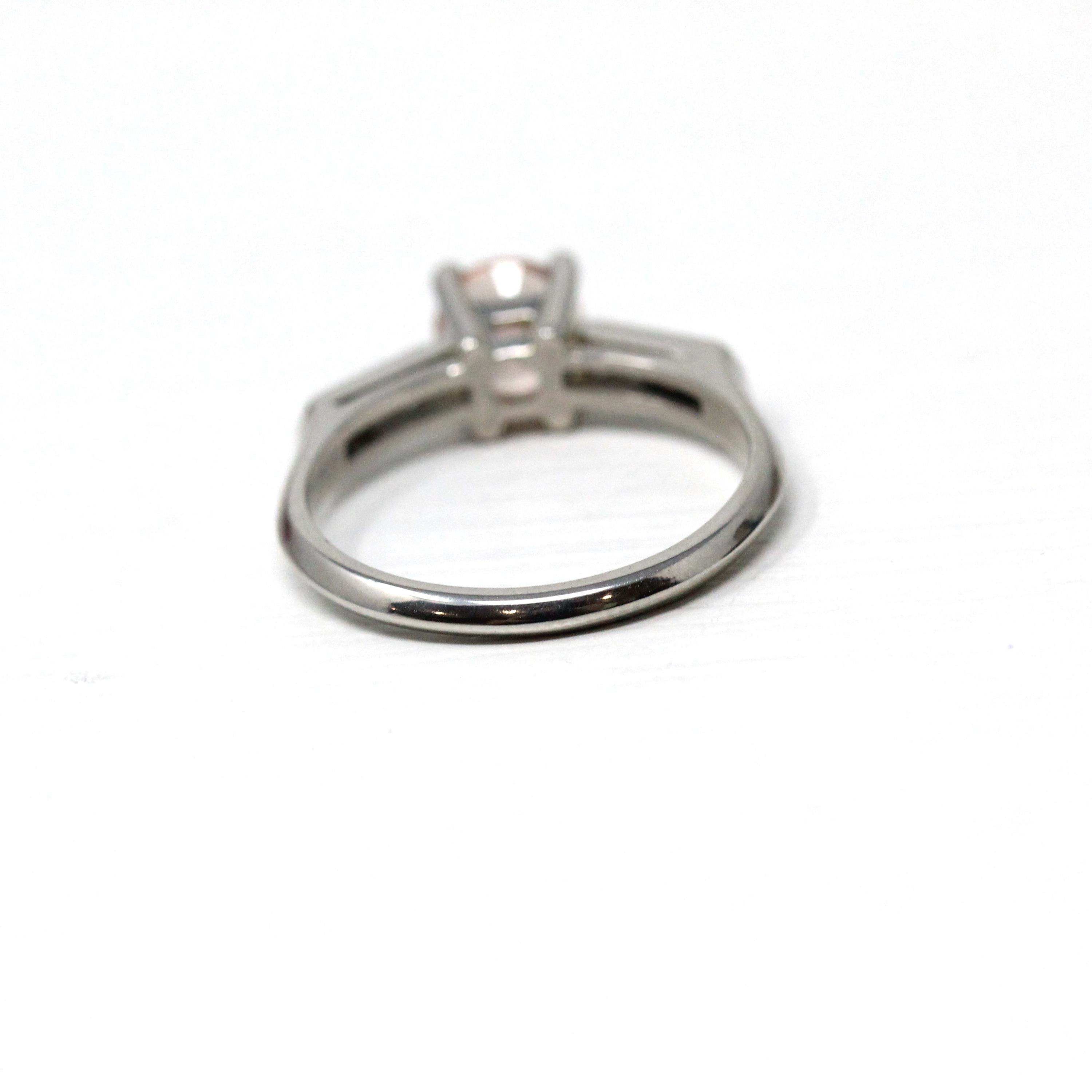 Morganite Engagement Ring - Vintage Platinum .77 CT Pink Gemstone .18 CTW Diamonds Wedding Ring - Size 6 1/2 1950s Retro Fine Bridal Jewelry