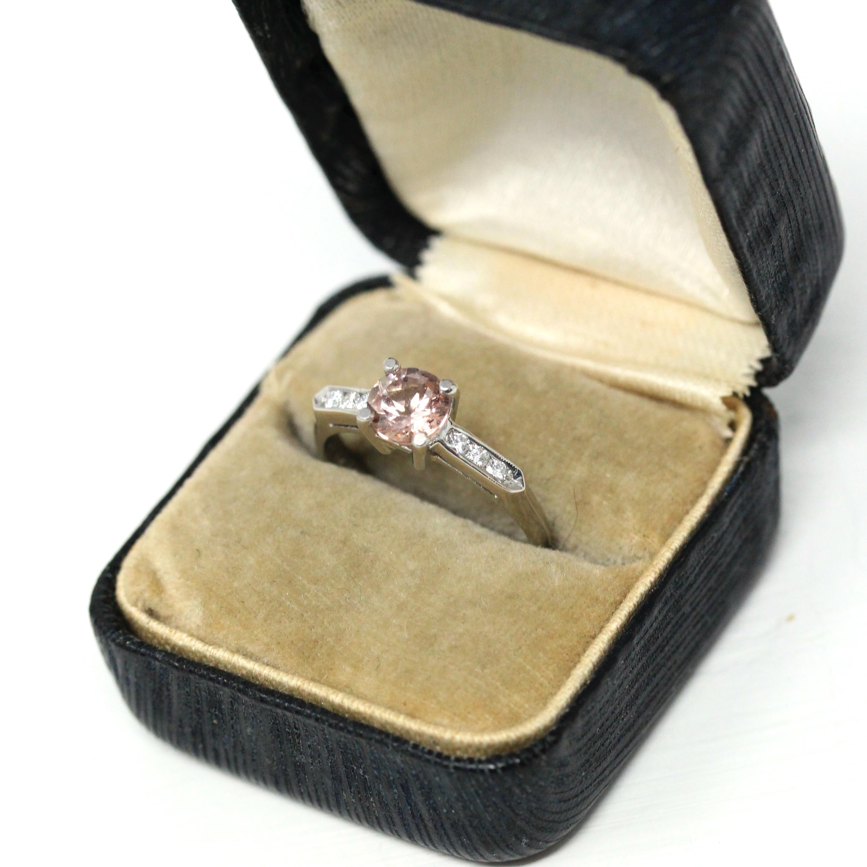 Morganite Engagement Ring - Vintage Platinum .77 CT Pink Gemstone .18 CTW Diamonds Wedding Ring - Size 6 1/2 1950s Retro Fine Bridal Jewelry