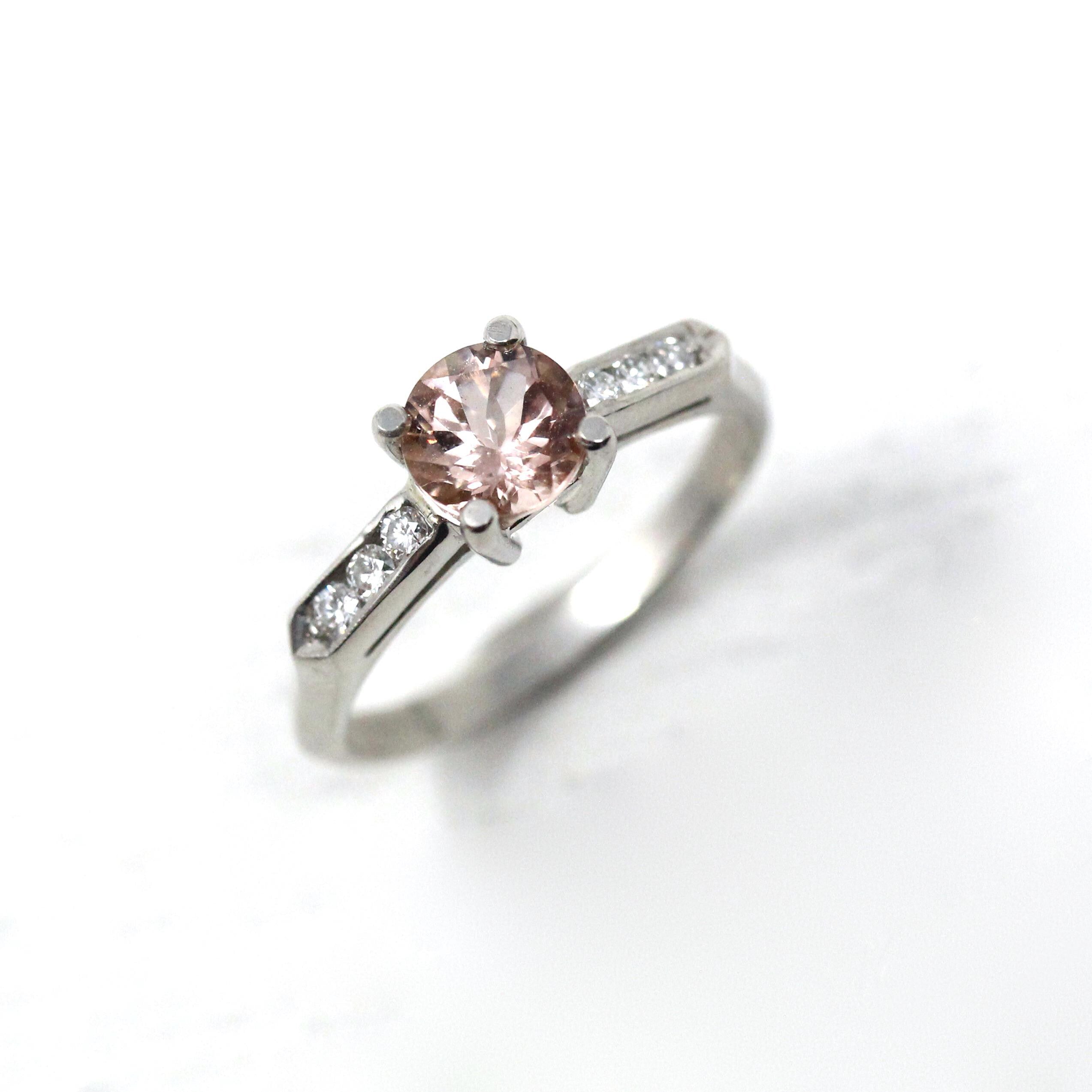 Morganite Engagement Ring - Vintage Platinum .77 CT Pink Gemstone .18 CTW Diamonds Wedding Ring - Size 6 1/2 1950s Retro Fine Bridal Jewelry
