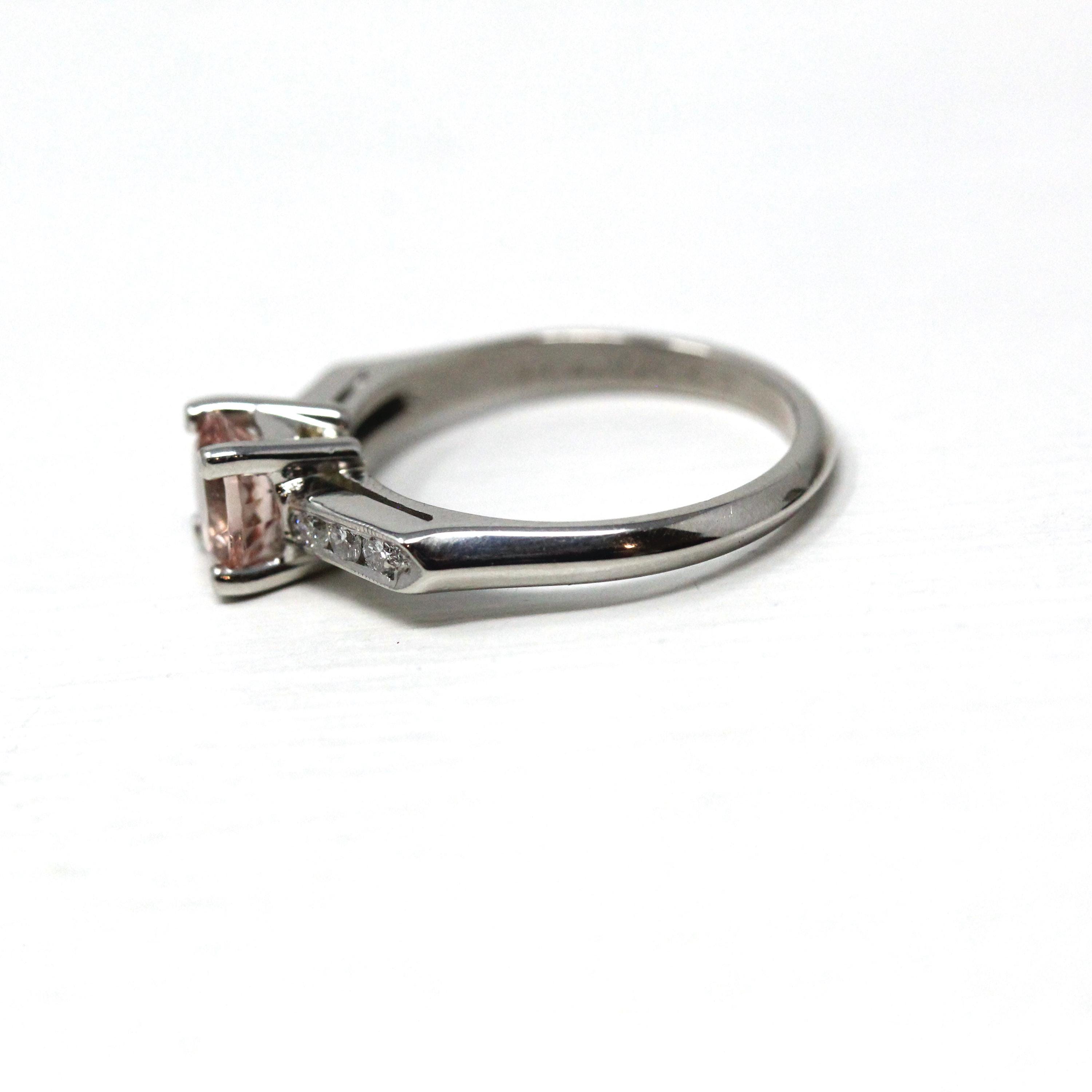 Morganite Engagement Ring - Vintage Platinum .77 CT Pink Gemstone .18 CTW Diamonds Wedding Ring - Size 6 1/2 1950s Retro Fine Bridal Jewelry