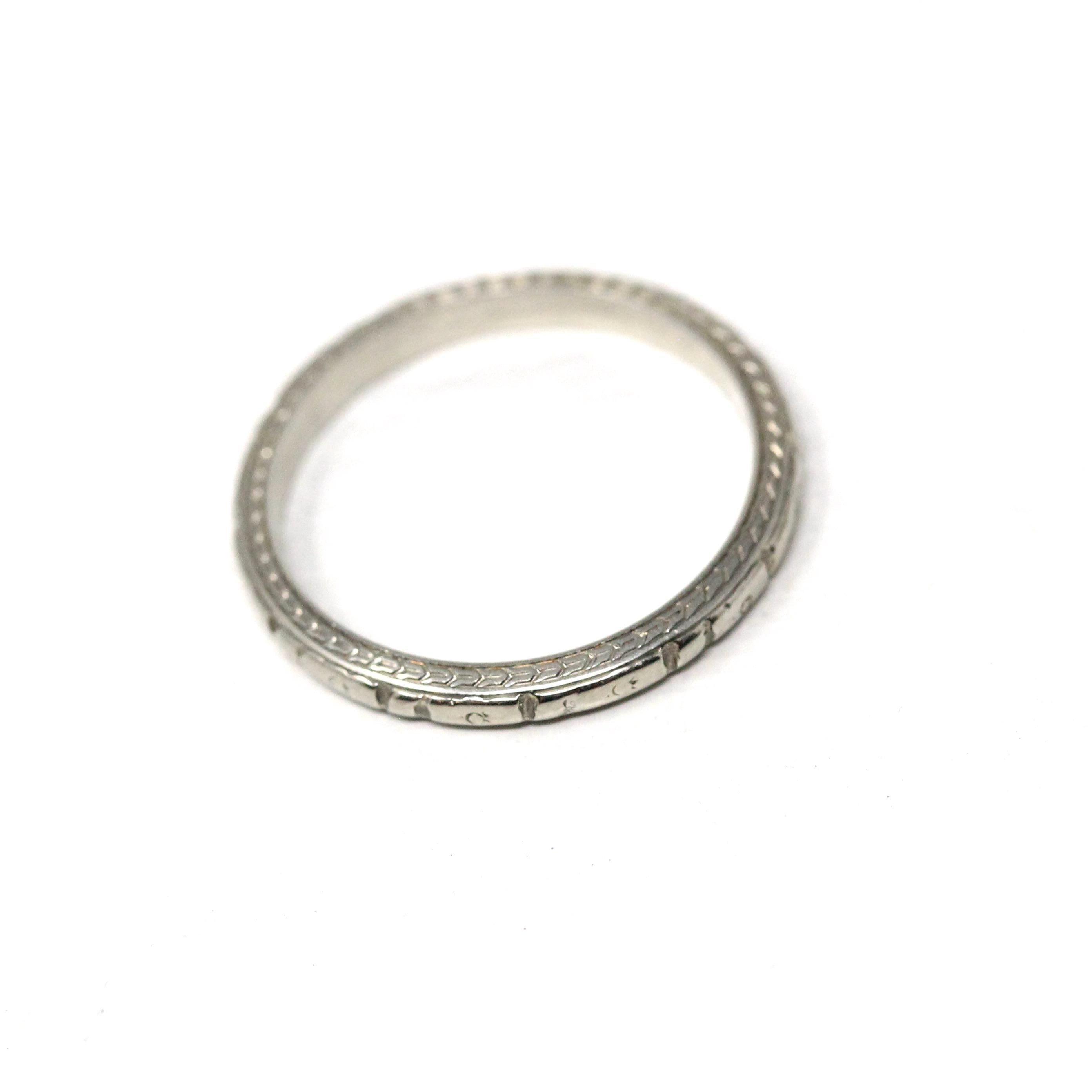 Art Deco Wedding Band - Vintage 18k White Gold Flower Eternity Ring - Circa 1930s Era Size 6 1/4 J.R. Wood Bridal Stacking Fine 30s Jewelry