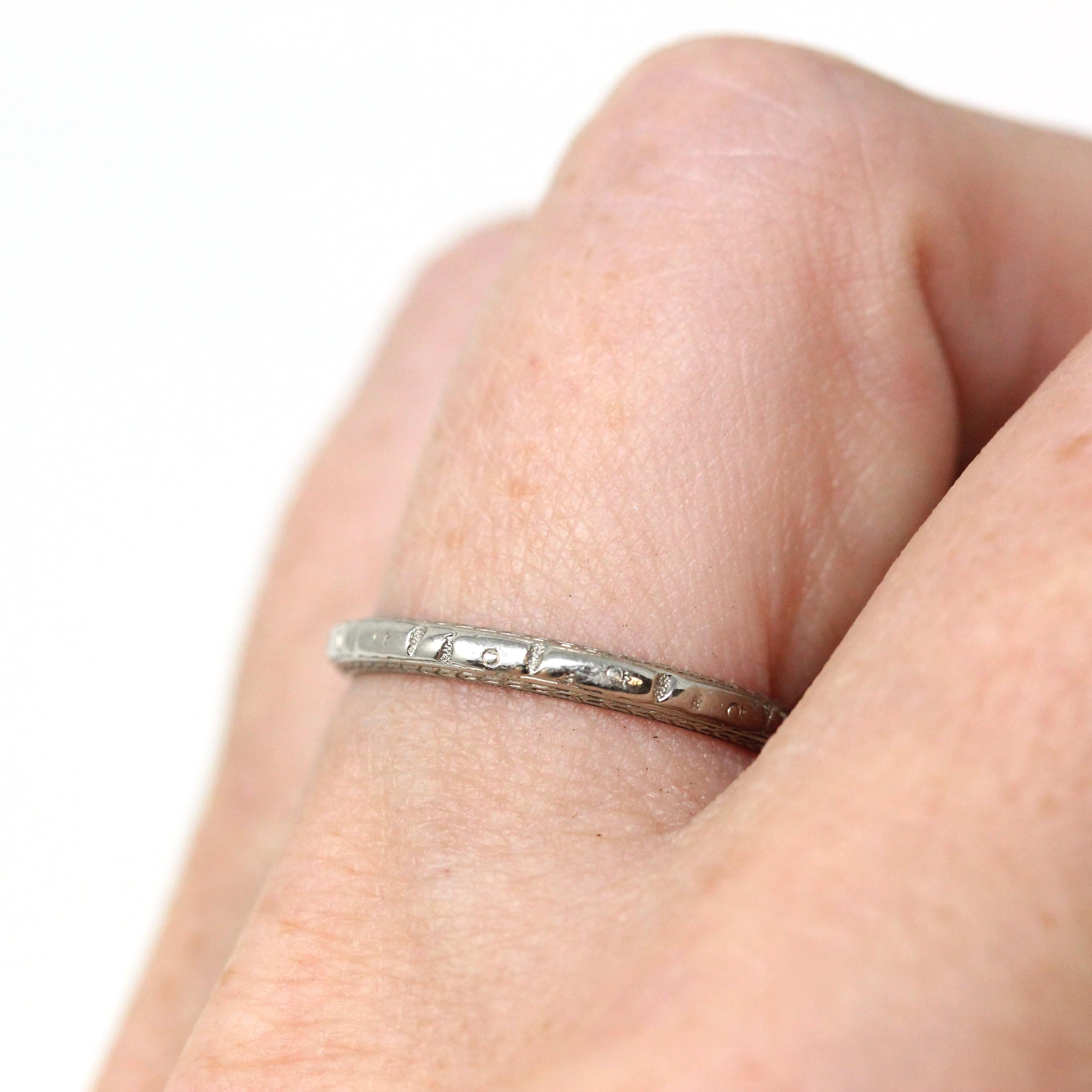 Art Deco Wedding Band - Vintage 18k White Gold Flower Eternity Ring - Circa 1930s Era Size 6 1/4 J.R. Wood Bridal Stacking Fine 30s Jewelry