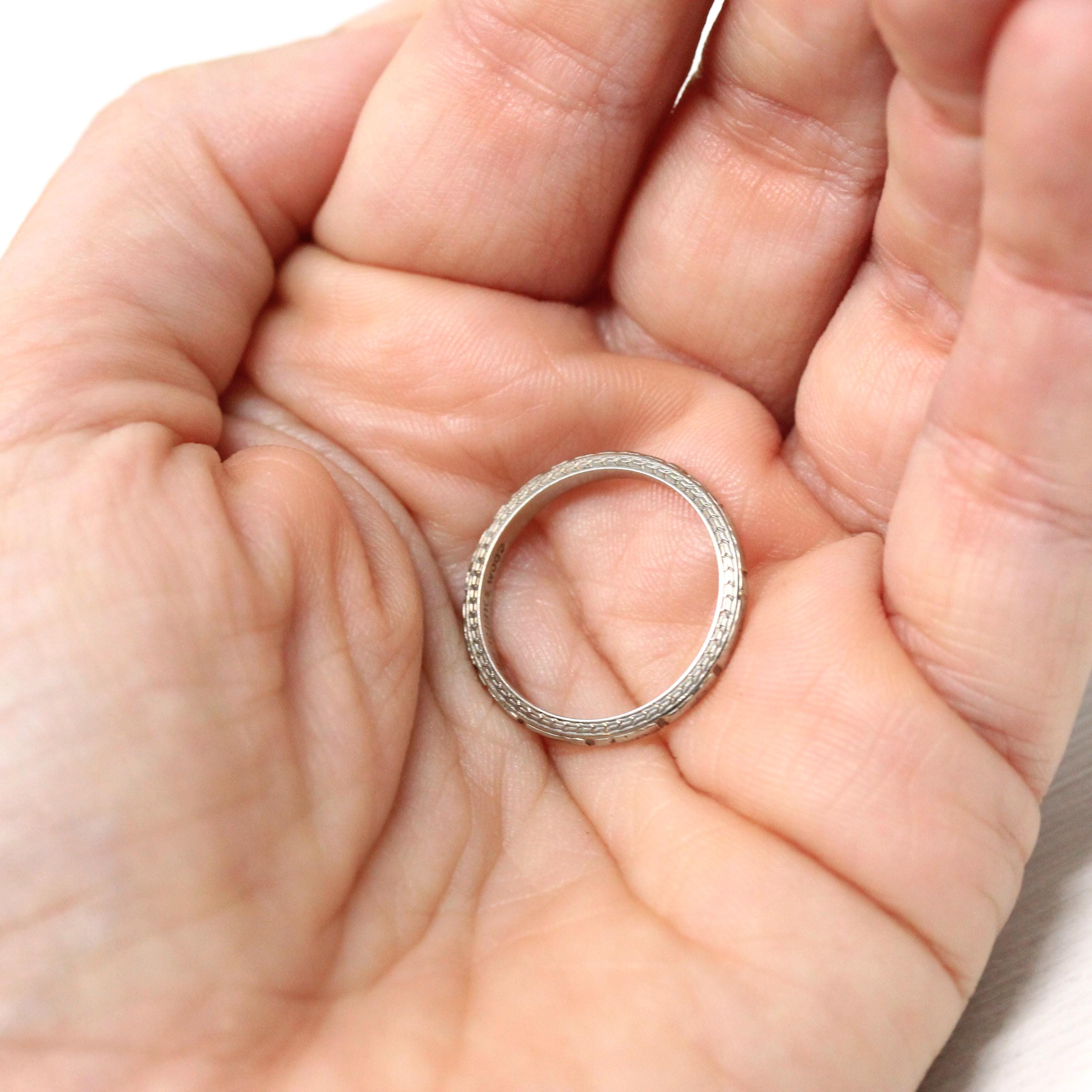 Art Deco Wedding Band - Vintage 18k White Gold Flower Eternity Ring - Circa 1930s Era Size 6 1/4 J.R. Wood Bridal Stacking Fine 30s Jewelry