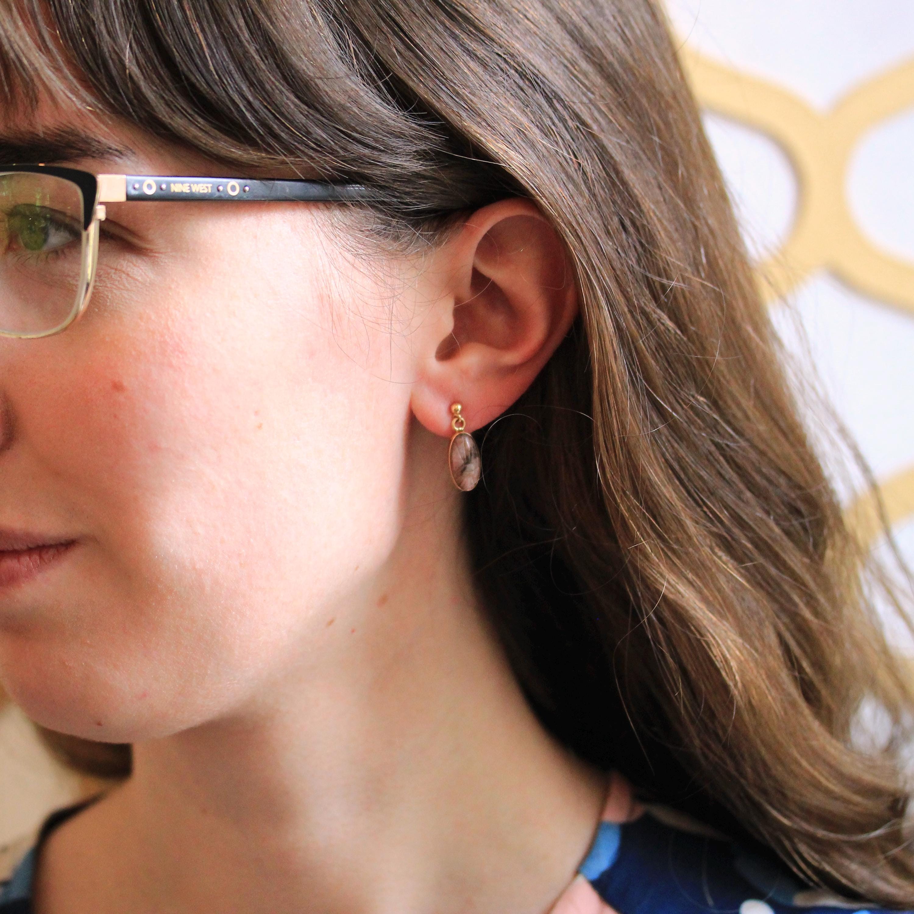 Vintage Scarab Earrings - Retro 14k Yellow Gold Carved Genuine Rhodonite Gemstone - Circa 1960s Era Egyptian Revival Style Beetle Jewelry