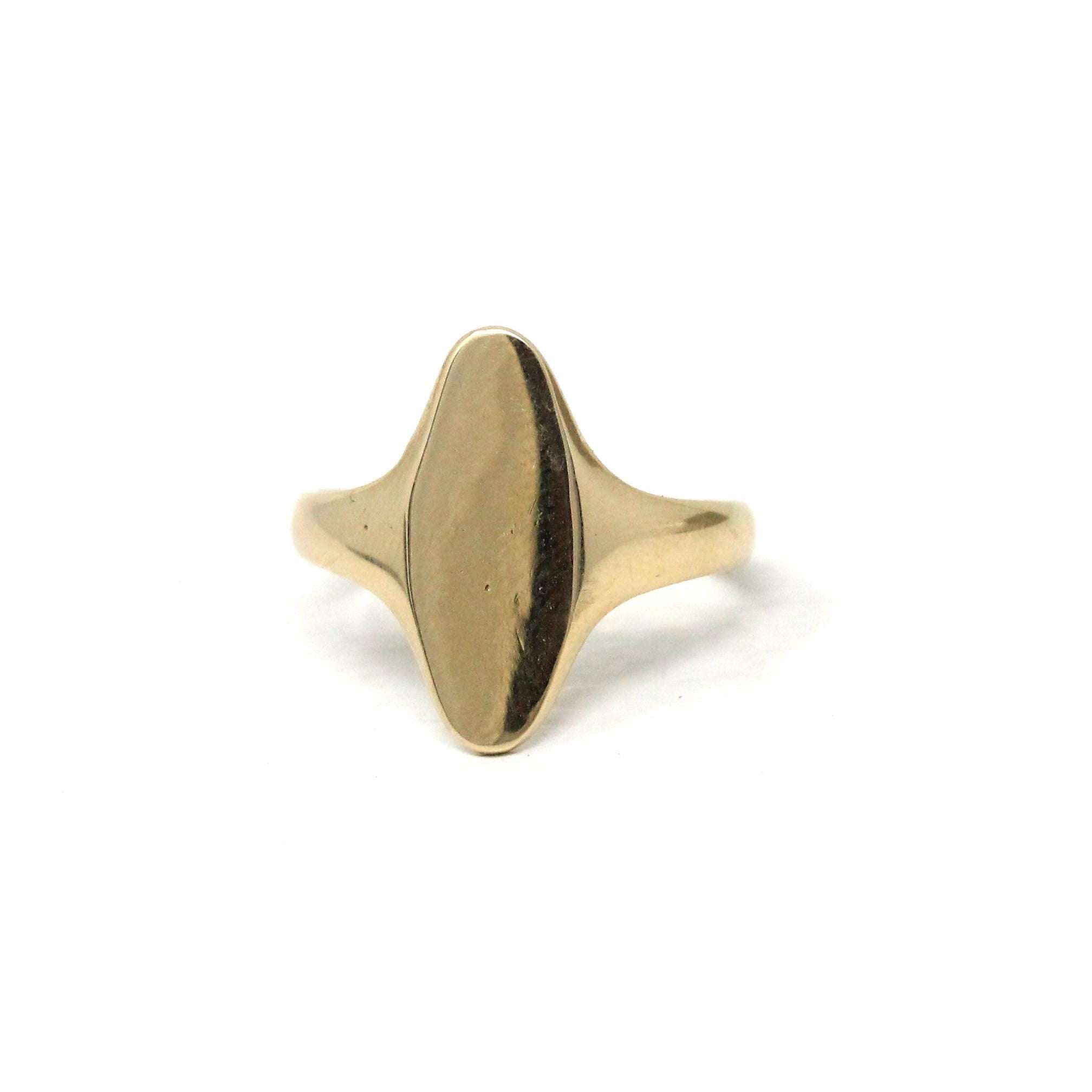 Blank Signet Ring - Estate 10k Yellow Gold Oval Ready To Personalize Engrave - Modern Circa 2000's Era Size 5 Initials Letter Fine Jewelry