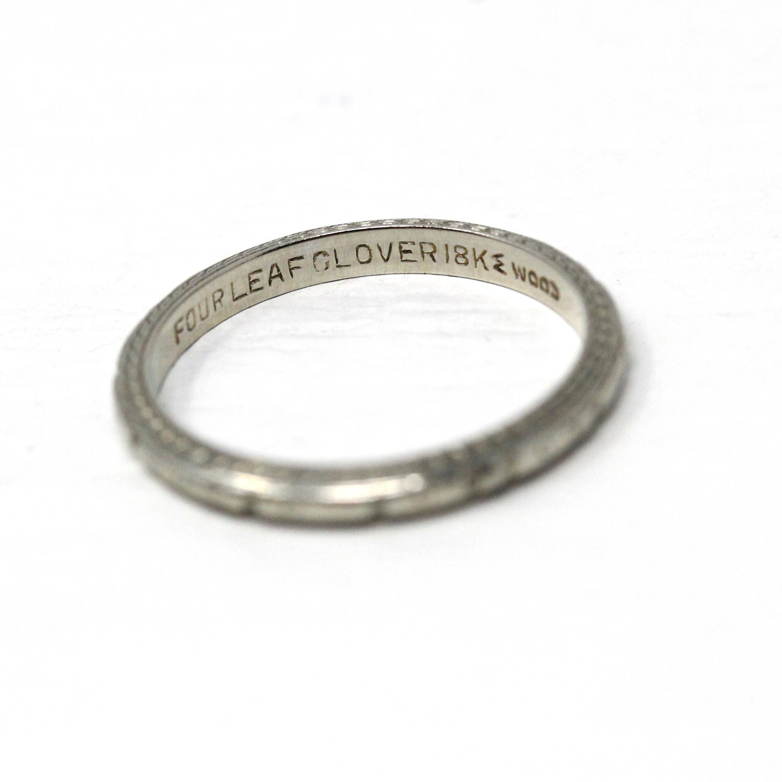 Art Deco Wedding Band - Vintage 18k White Gold Flower Eternity Ring - Circa 1930s Era Size 6 1/4 J.R. Wood Bridal Stacking Fine 30s Jewelry