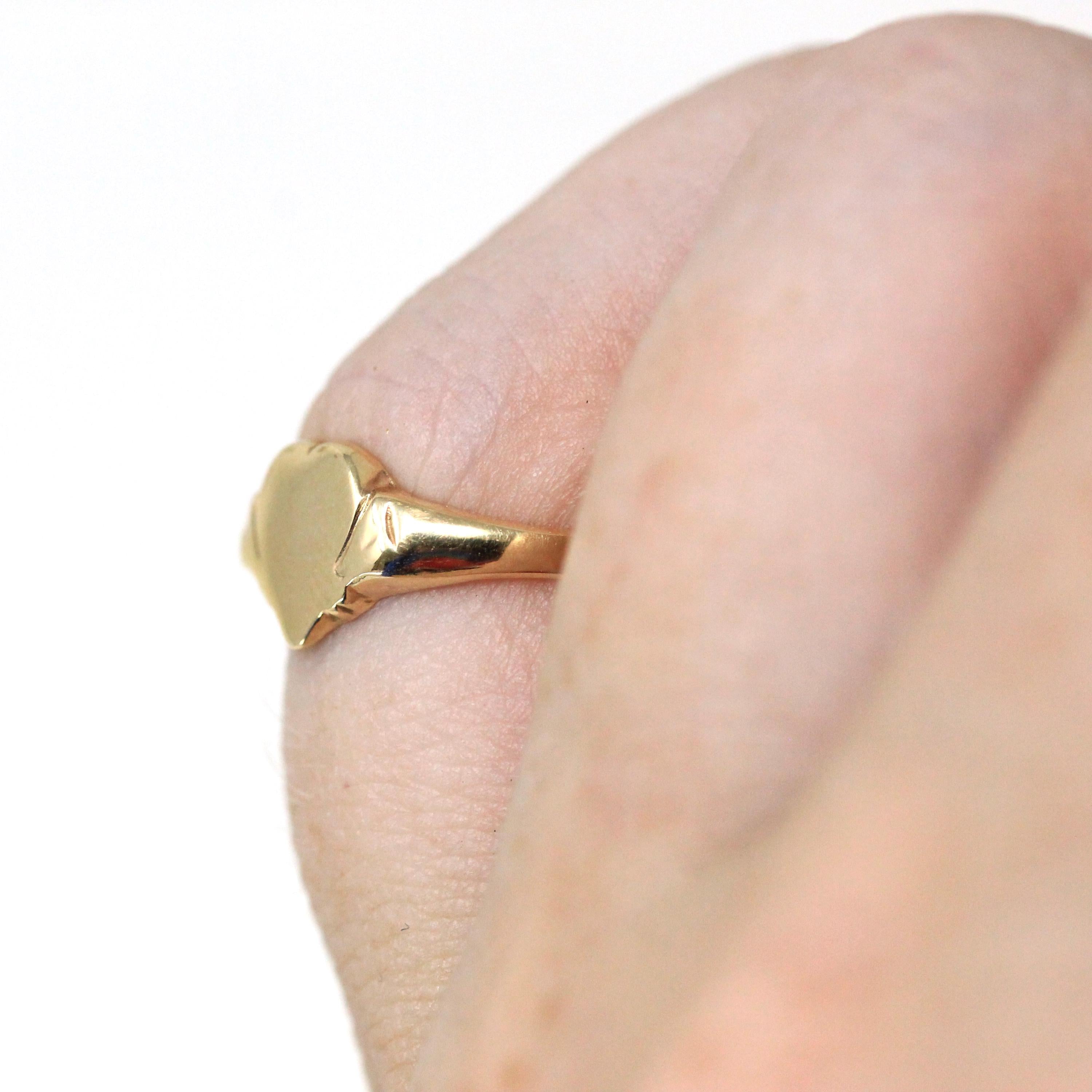 Blank Signet Ring - Retro 10k Yellow Gold Midi Pinky Band Ready To Personalize Engrave - Vintage Circa 1940s Era Size 2 1/2 Heart Jewelry
