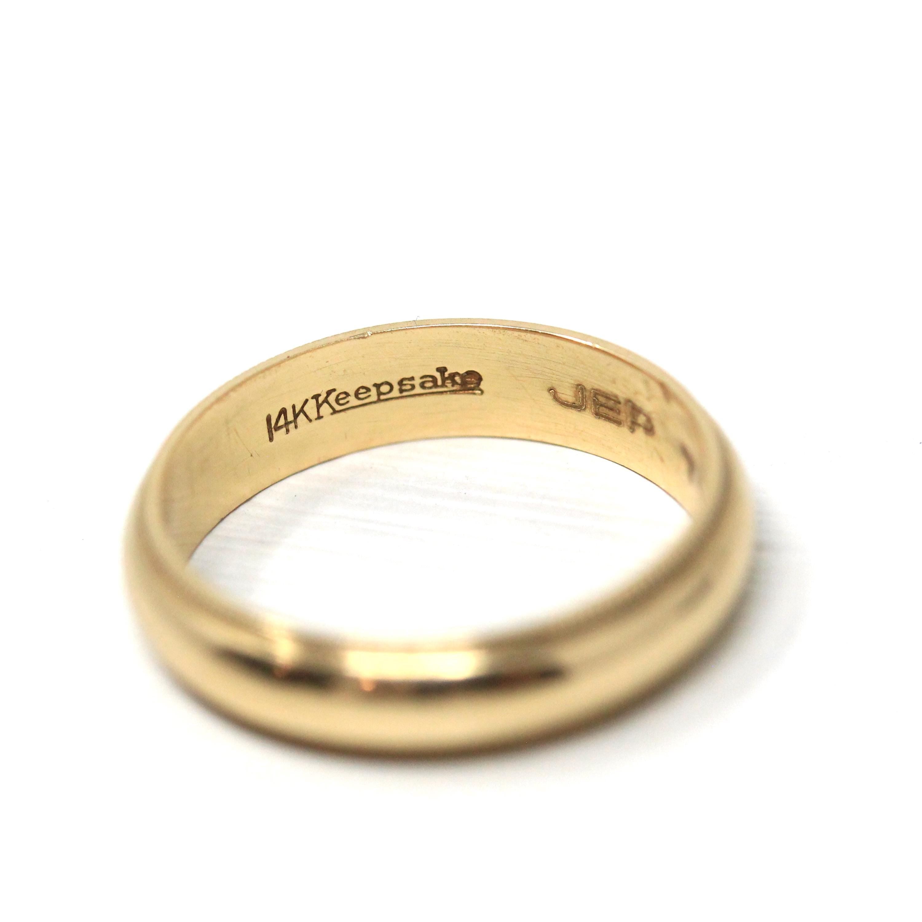 Dated 1989 Band - Modern 14k Yellow Gold Engraved "JEP to NAD 10-7-89" Ring - Estate 1980s Size 4 3/4 Wedding Unisex Milgrain Fine Jewelry