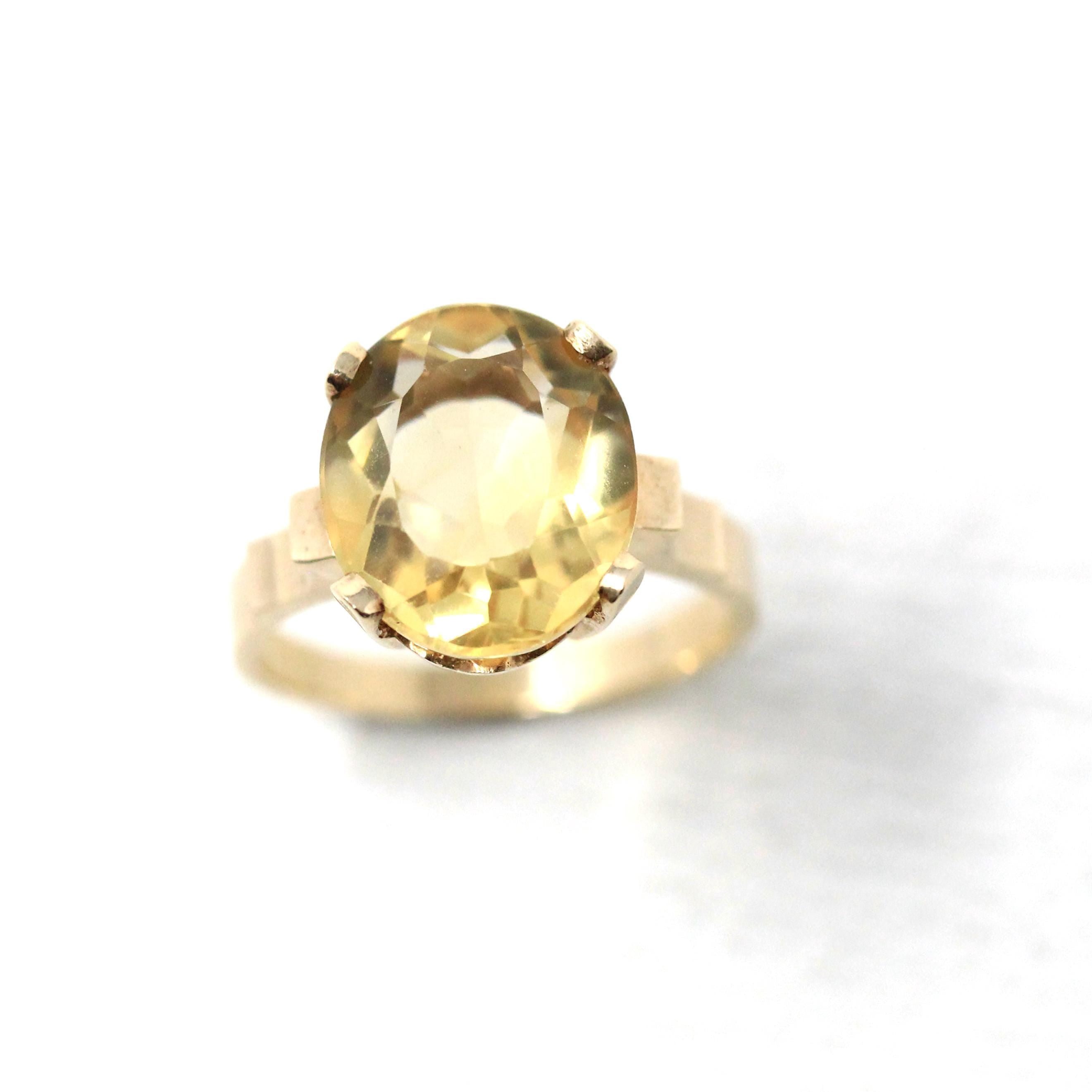 Genuine Citrine Ring - Retro 10k Yellow Gold Oval Faceted Gem - Vintage Circa 1960s Size 6 New Old Stock November Birthstone Fine Jewelry