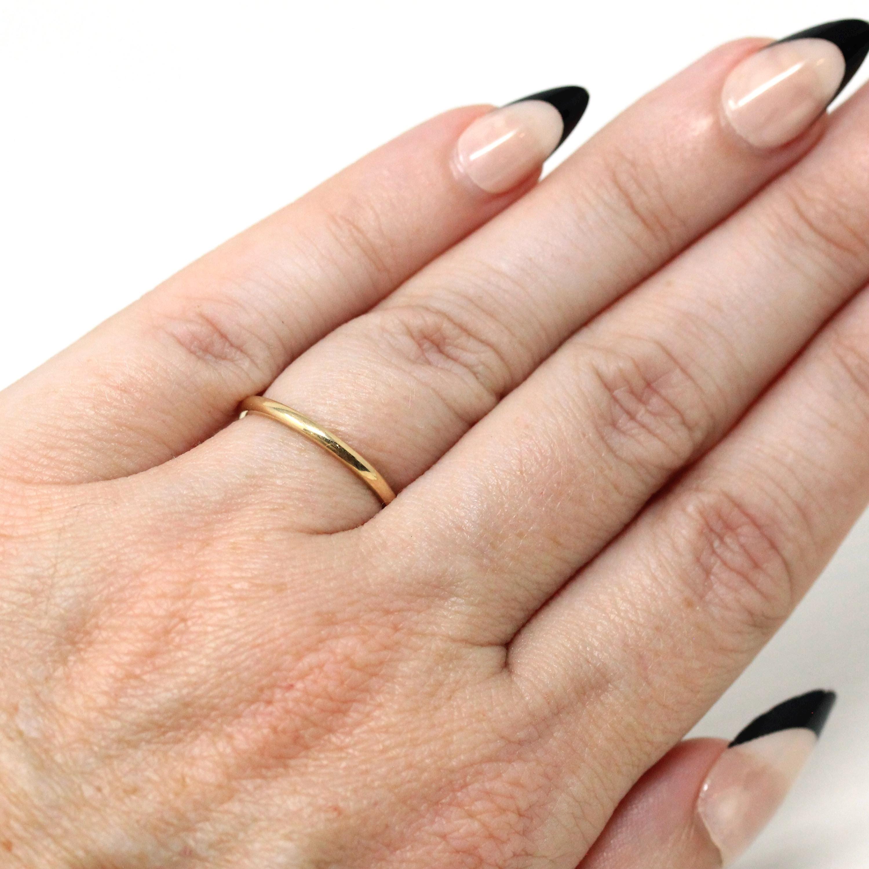 Vintage Wedding Band - Retro 14k Yellow Gold Plain Circa 1940s Ring - Size 4.5 Signed Art Carved J.R. Wood Bridal Stacking Fine 40s Jewelry