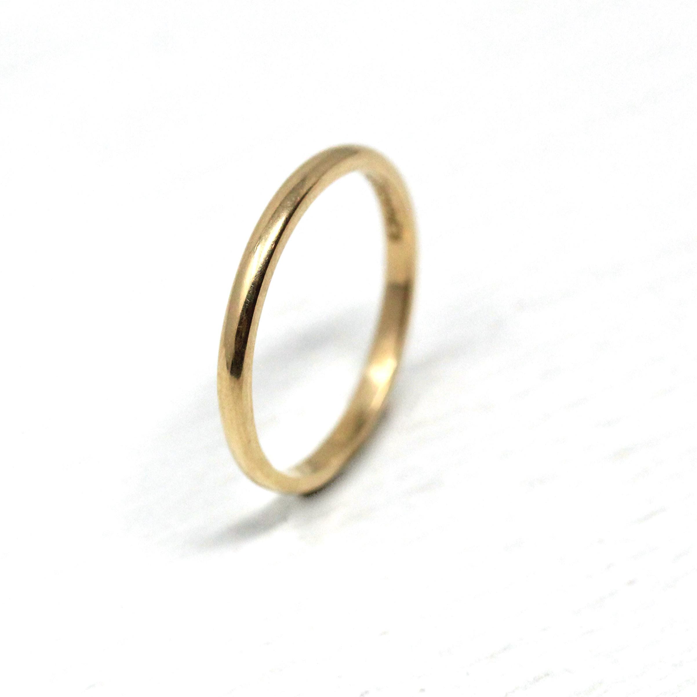 Vintage Wedding Band - Retro 14k Yellow Gold Plain Circa 1940s Ring - Size 4.5 Signed Art Carved J.R. Wood Bridal Stacking Fine 40s Jewelry