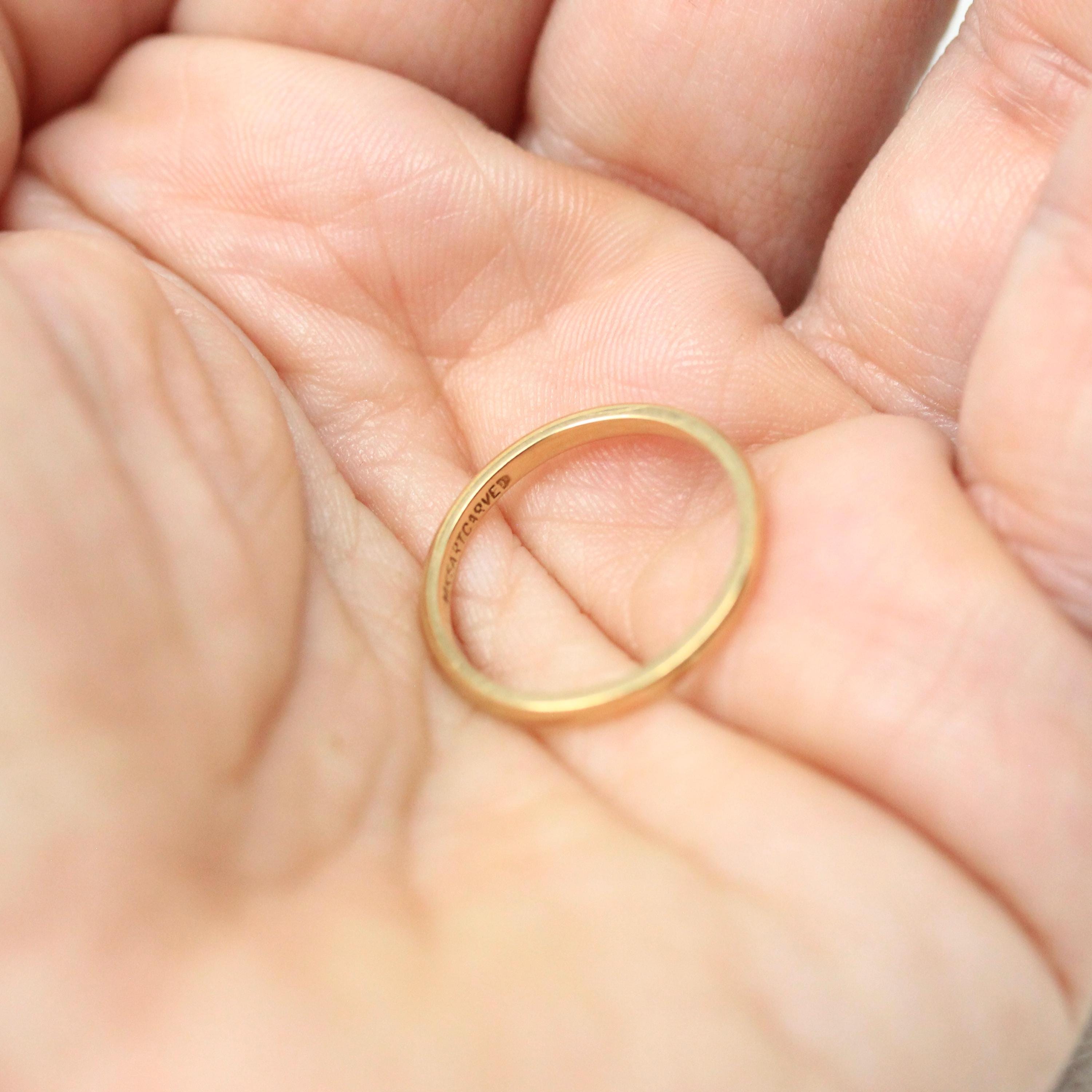 Vintage Wedding Band - Retro 14k Yellow Gold Plain Circa 1940s Ring - Size 4.5 Signed Art Carved J.R. Wood Bridal Stacking Fine 40s Jewelry