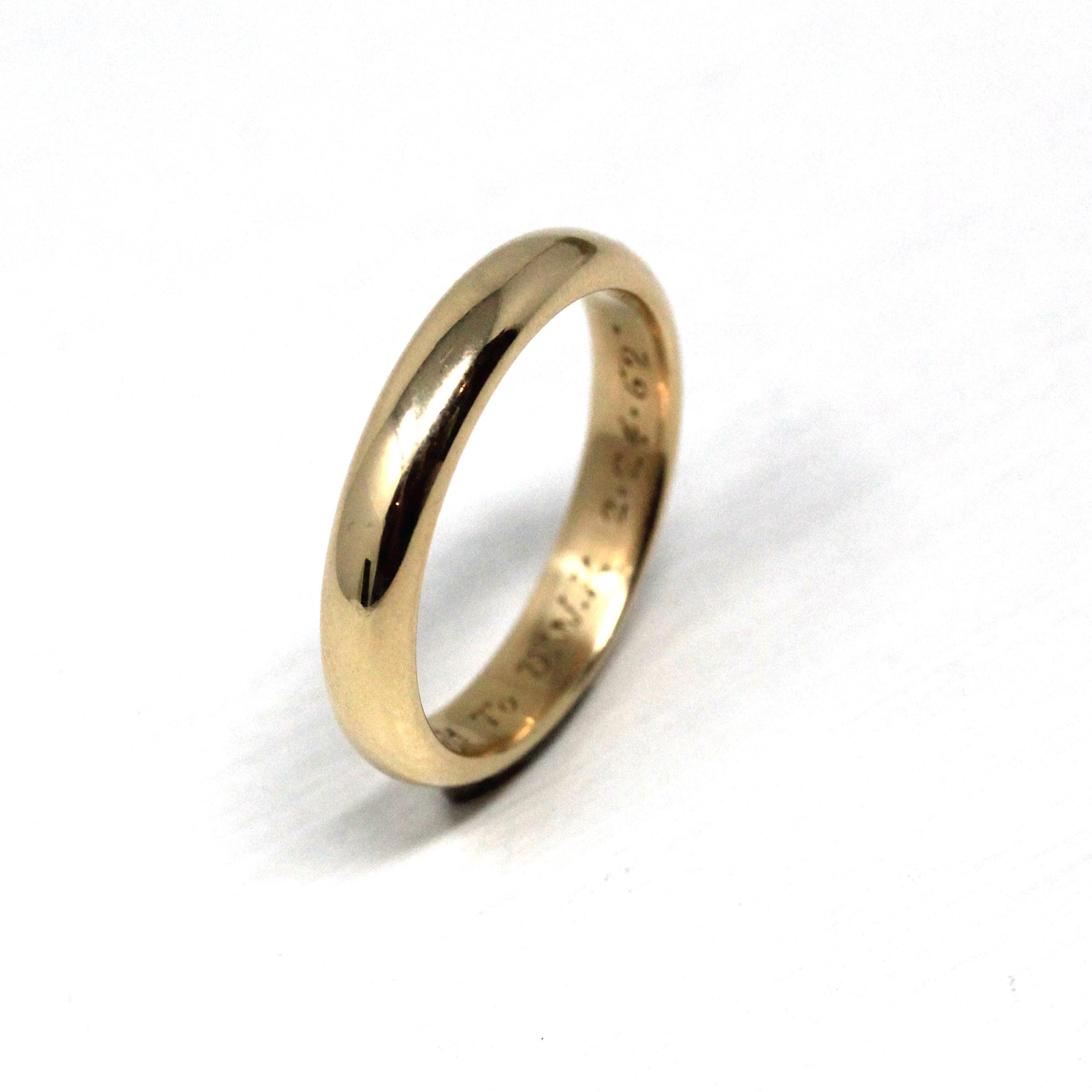 Vintage Wedding Band - Retro 14k Yellow Gold "BFH to DWK" Stacking Men's Unisex Ring - Dated 1962 Size 9 1/2 Fine Heirloom Bridal Jewelry