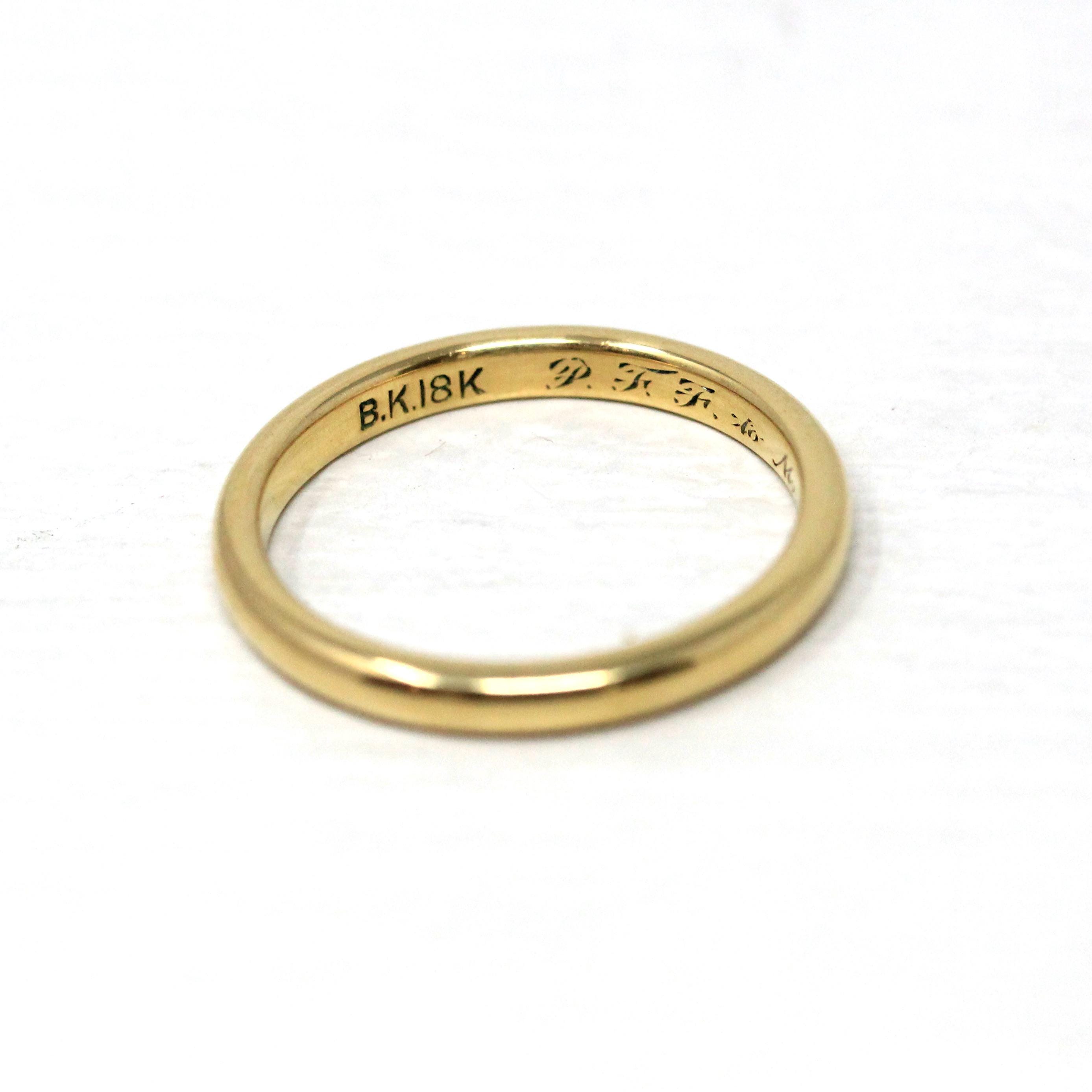 Dated 1942 Band - Late Deco Early Retro Era 18k Yellow Gold Comfort Fit 2.3 MM Band - Vintage Size 5 1/2 Fine Inscribed 40s Wedding Jewelry