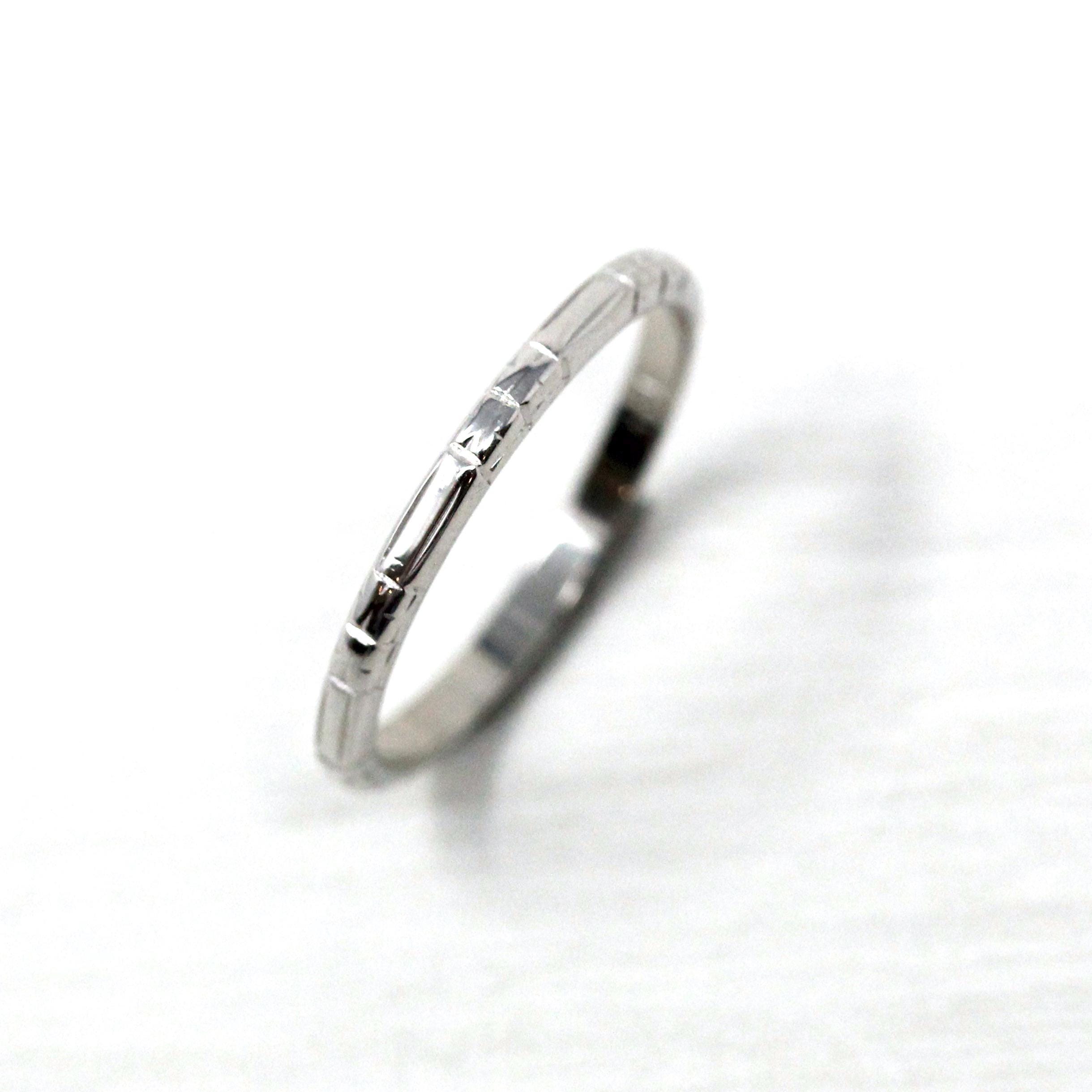 Art Deco Wedding Band - Vintage 18k White Gold Flower Stations Eternity Ring - Circa 1930s Era Size 5 1/2 Fine Bridal Stacking Jewelry