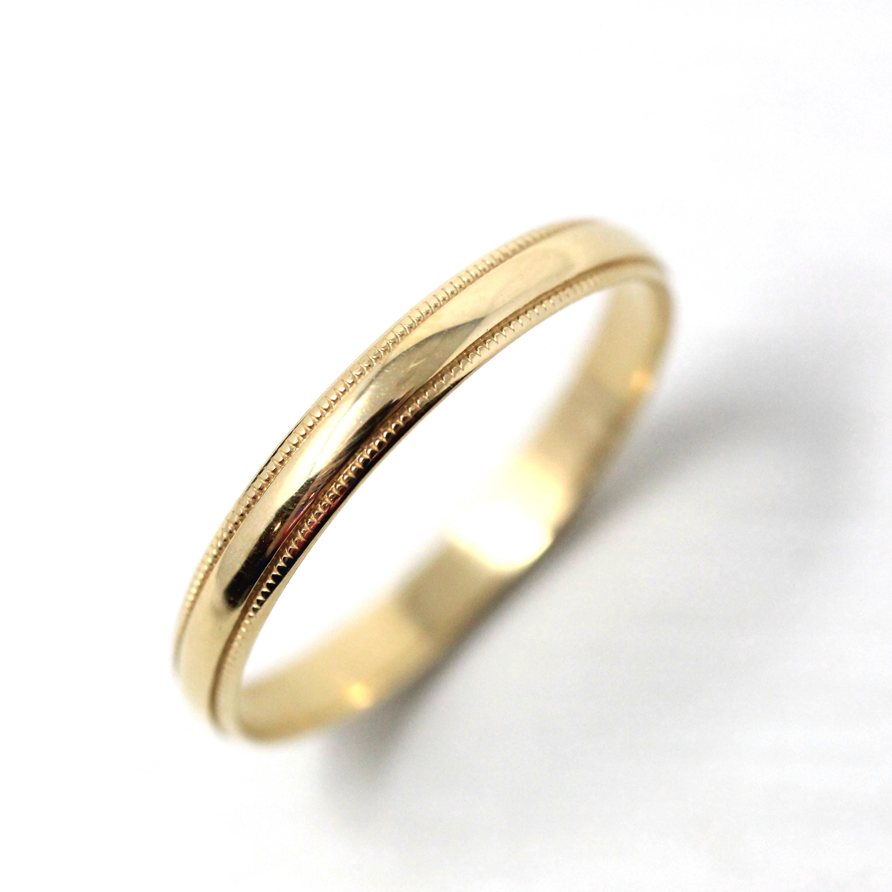 Vintage Wedding Band - Retro 10k Yellow Gold Milgrain Eternity Designs Ring - Circa 1990s Era Size 12 Stacking Unisex Bridal Fine Jewelry