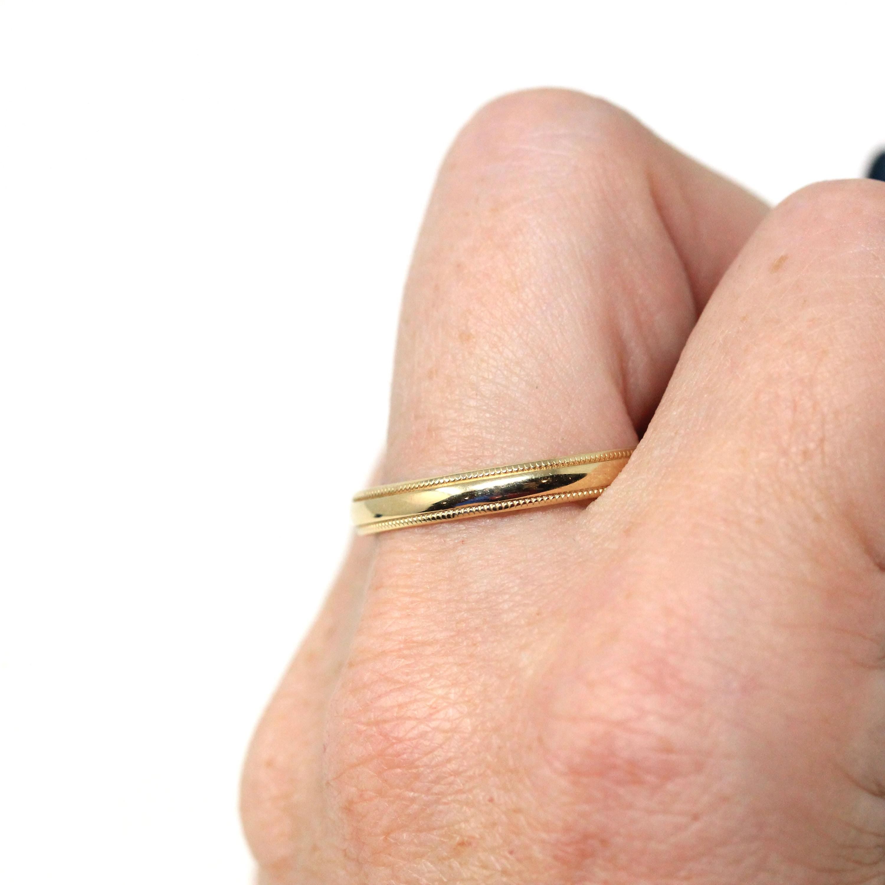 Vintage Wedding Band - Retro 10k Yellow Gold Milgrain Eternity Designs Ring - Circa 1990s Era Size 12 Stacking Unisex Bridal Fine Jewelry