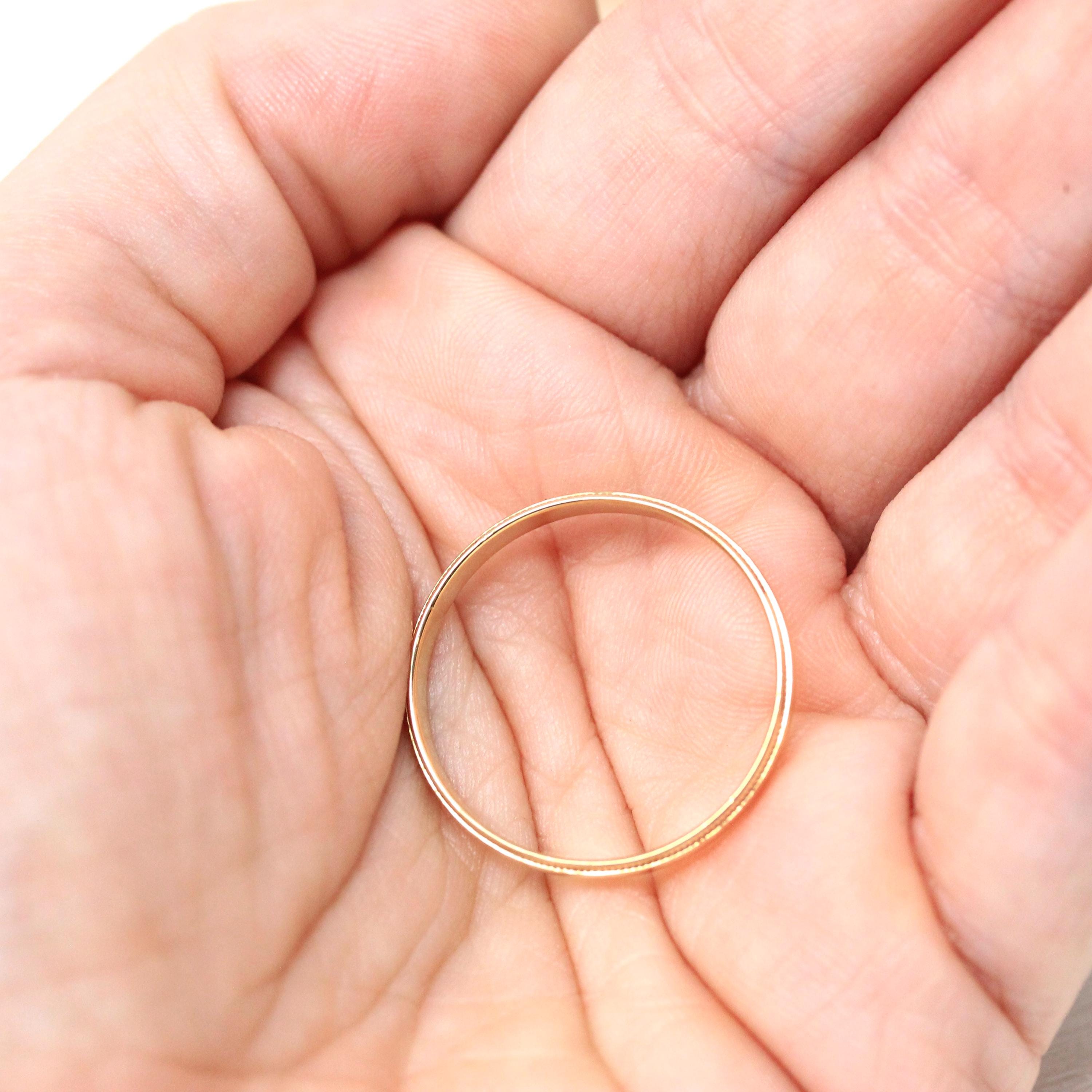 Vintage Wedding Band - Retro 10k Yellow Gold Milgrain Eternity Designs Ring - Circa 1990s Era Size 12 Stacking Unisex Bridal Fine Jewelry