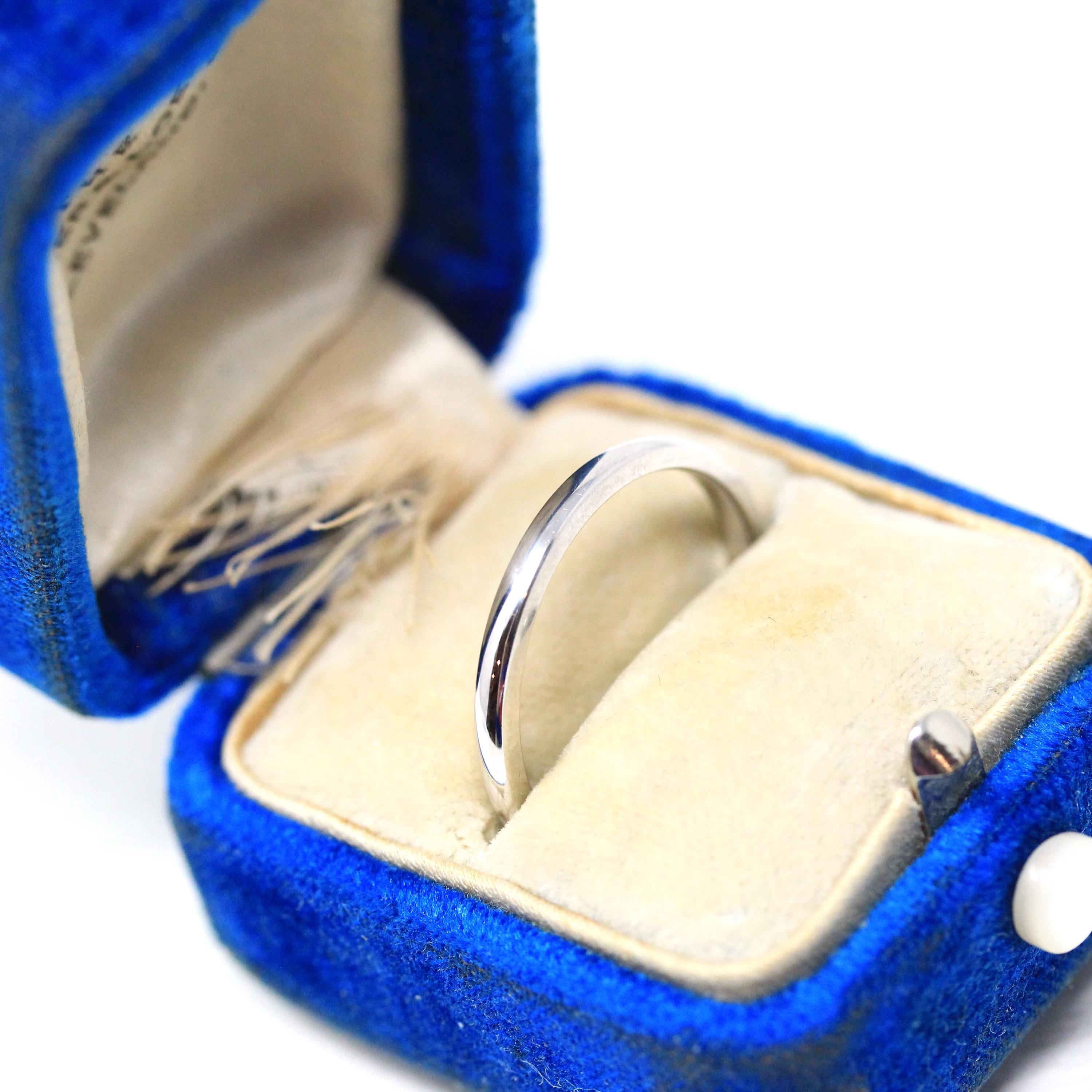 Vintage Wedding Band - Mid Century 14k White Gold Plain Stacking Ring - Circa 50s Size 7 1/2 Signed Art Carved JR Wood Bridal Fine Jewelry